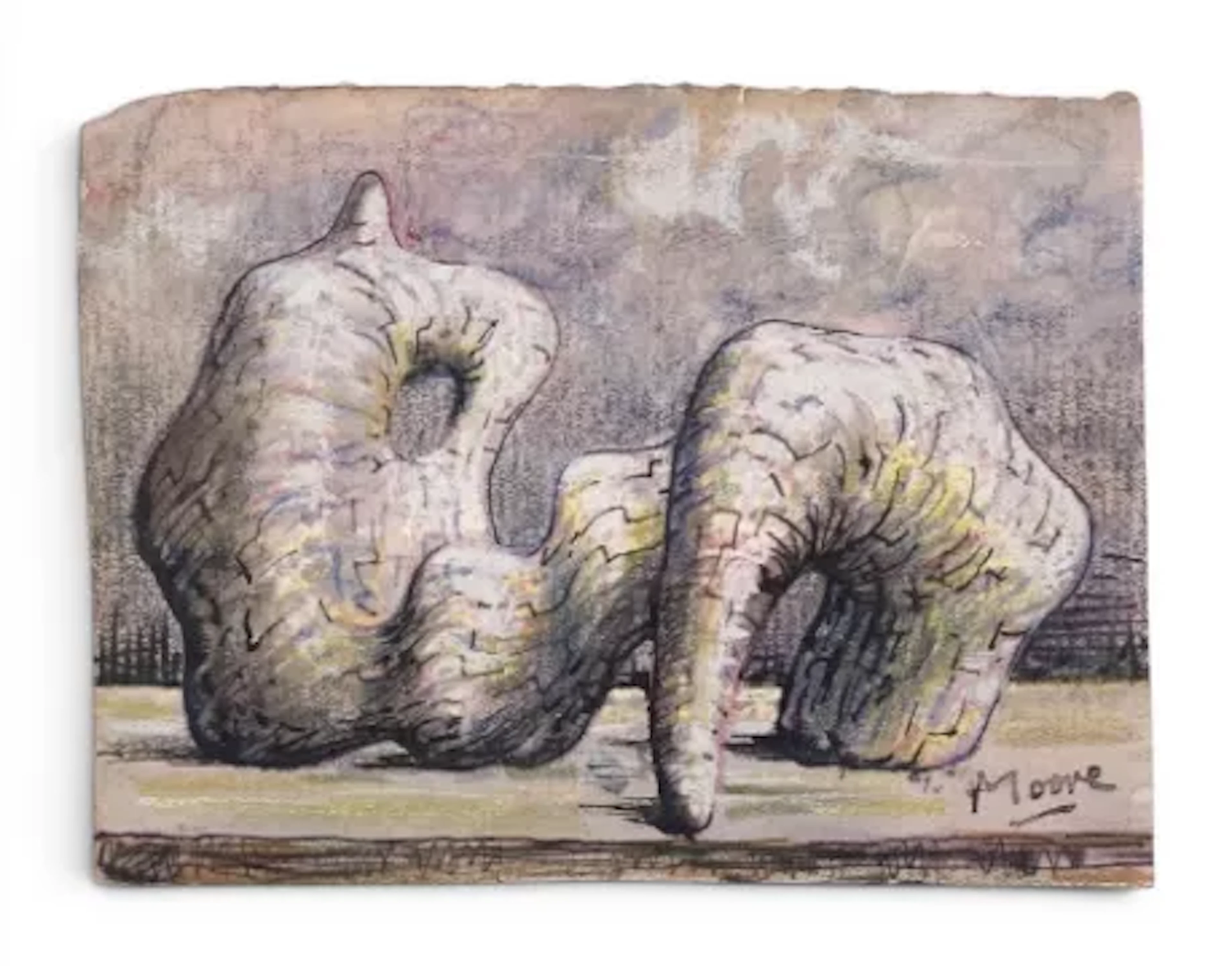 After Henry Moore (1898-1986), a mixed media ink, pastel and white