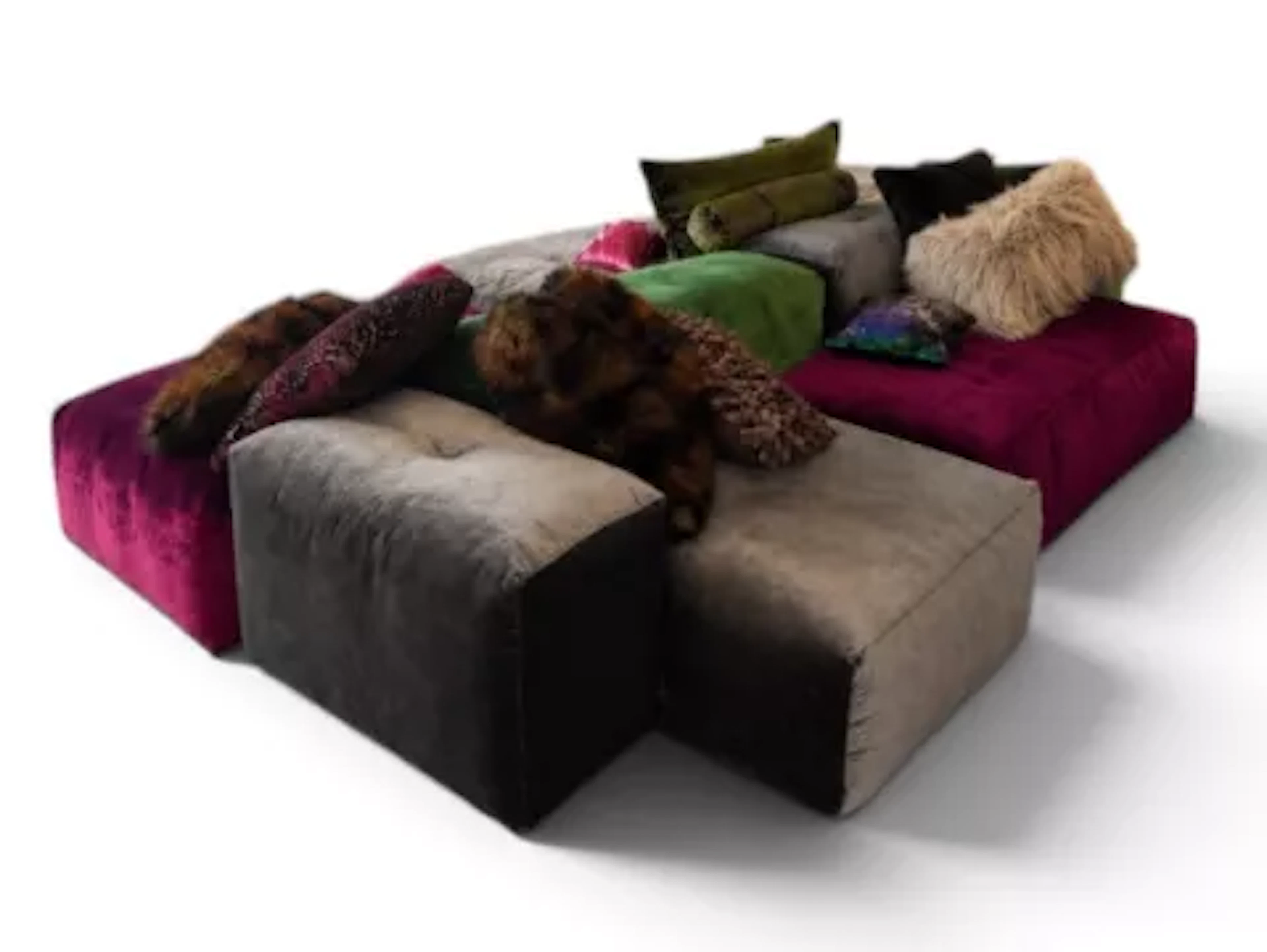 A Bretz Drop City modular sofa in eight parts upholstered in polychrome