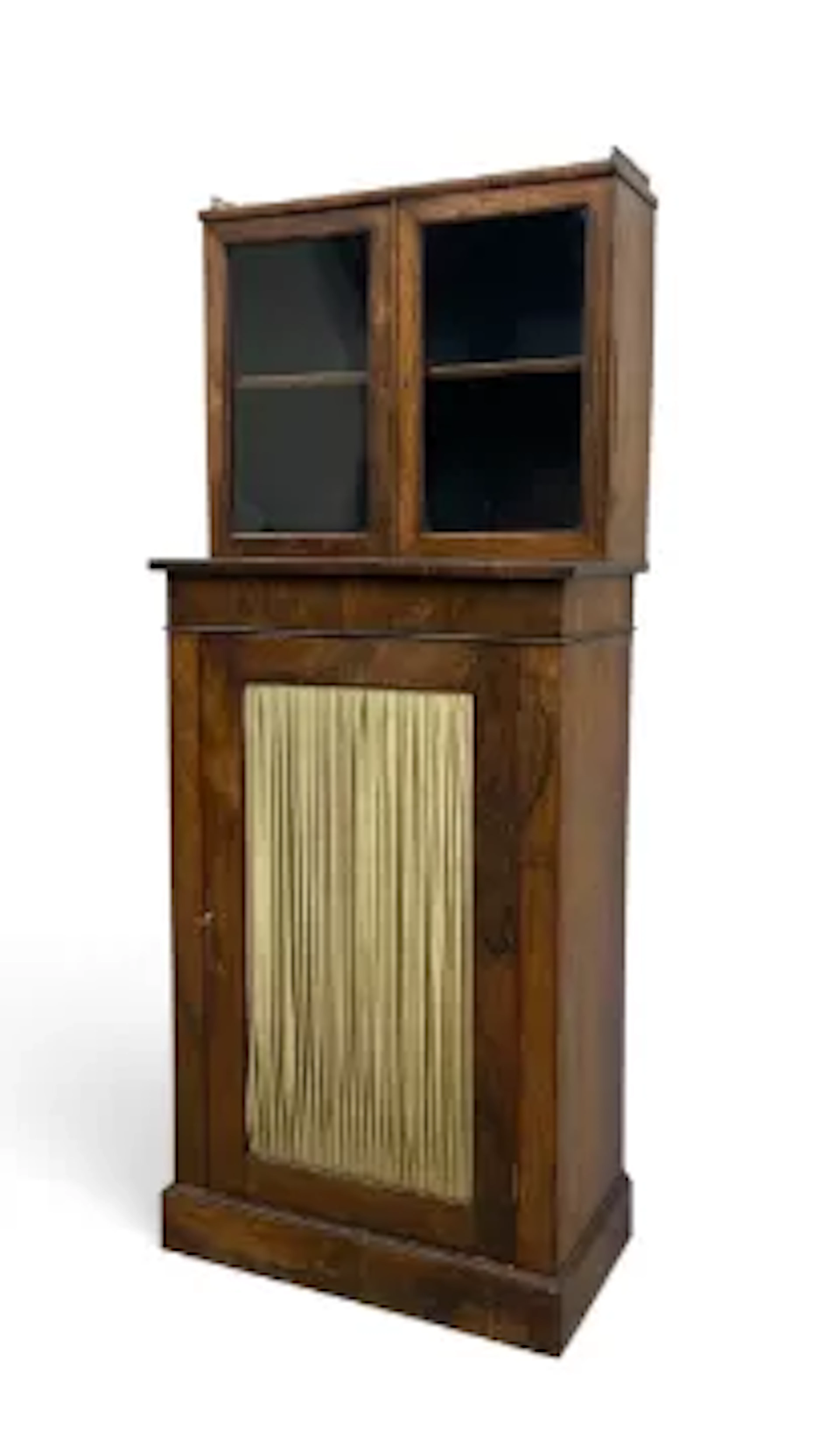 A Regency rosewood bookcase pier cabinet, brass galleried top with