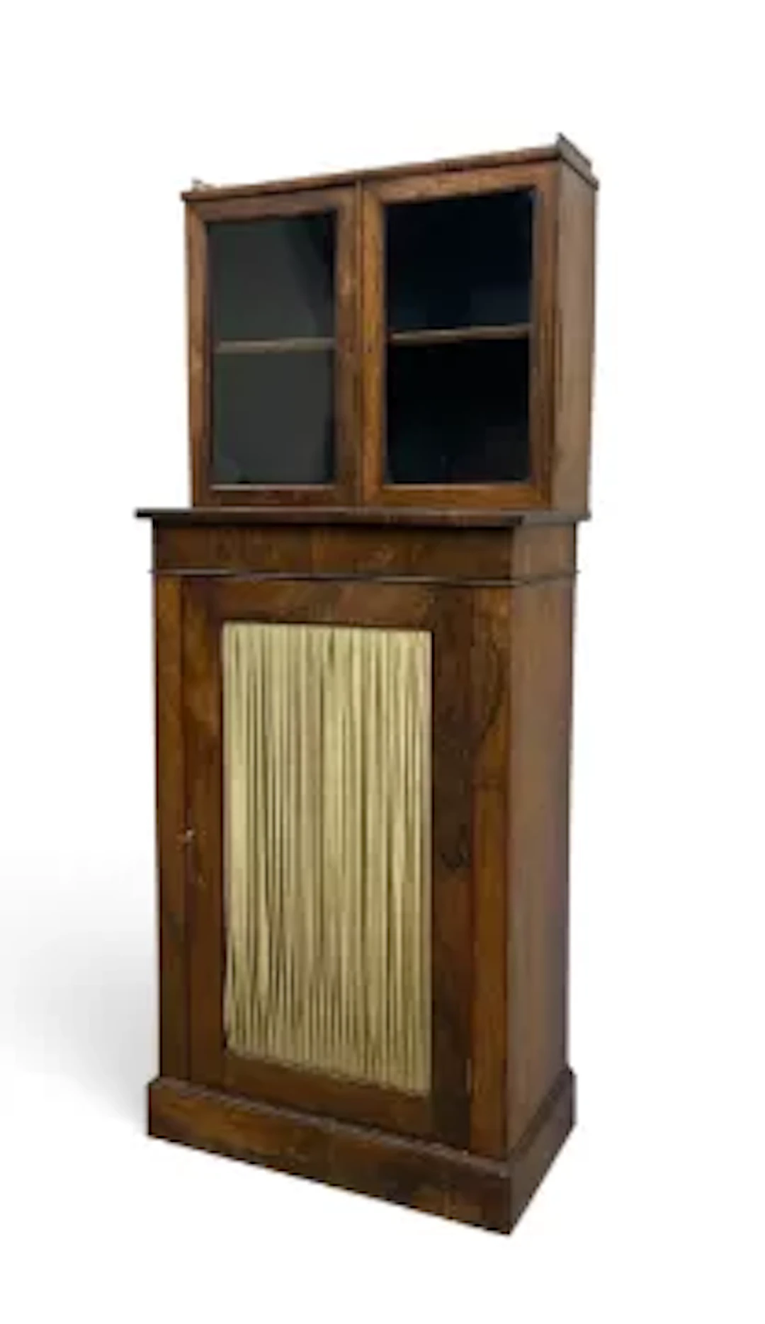 A Regency rosewood bookcase pier cabinet, brass galleried top with