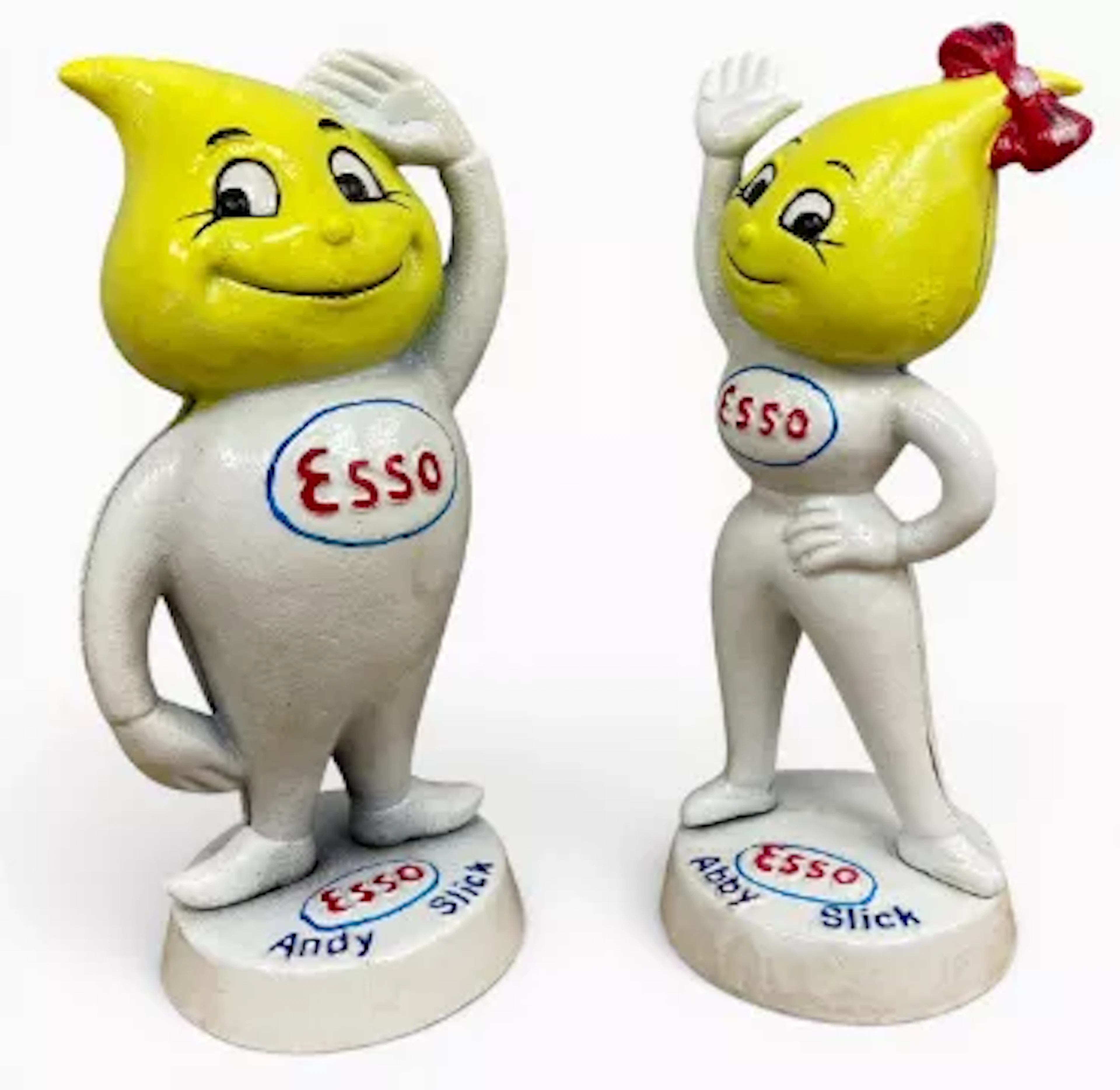 A pair of vintage style cast and painted iron Andy Slick Esso penny