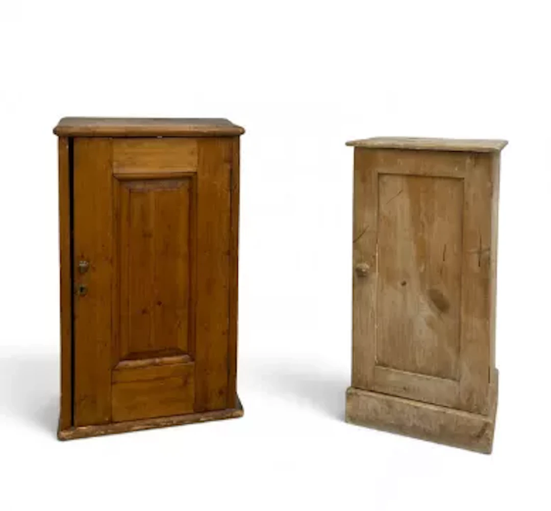 Two 19th century pine bedside cabinets on plinth bases. H.76 x W.46 x D.27cm