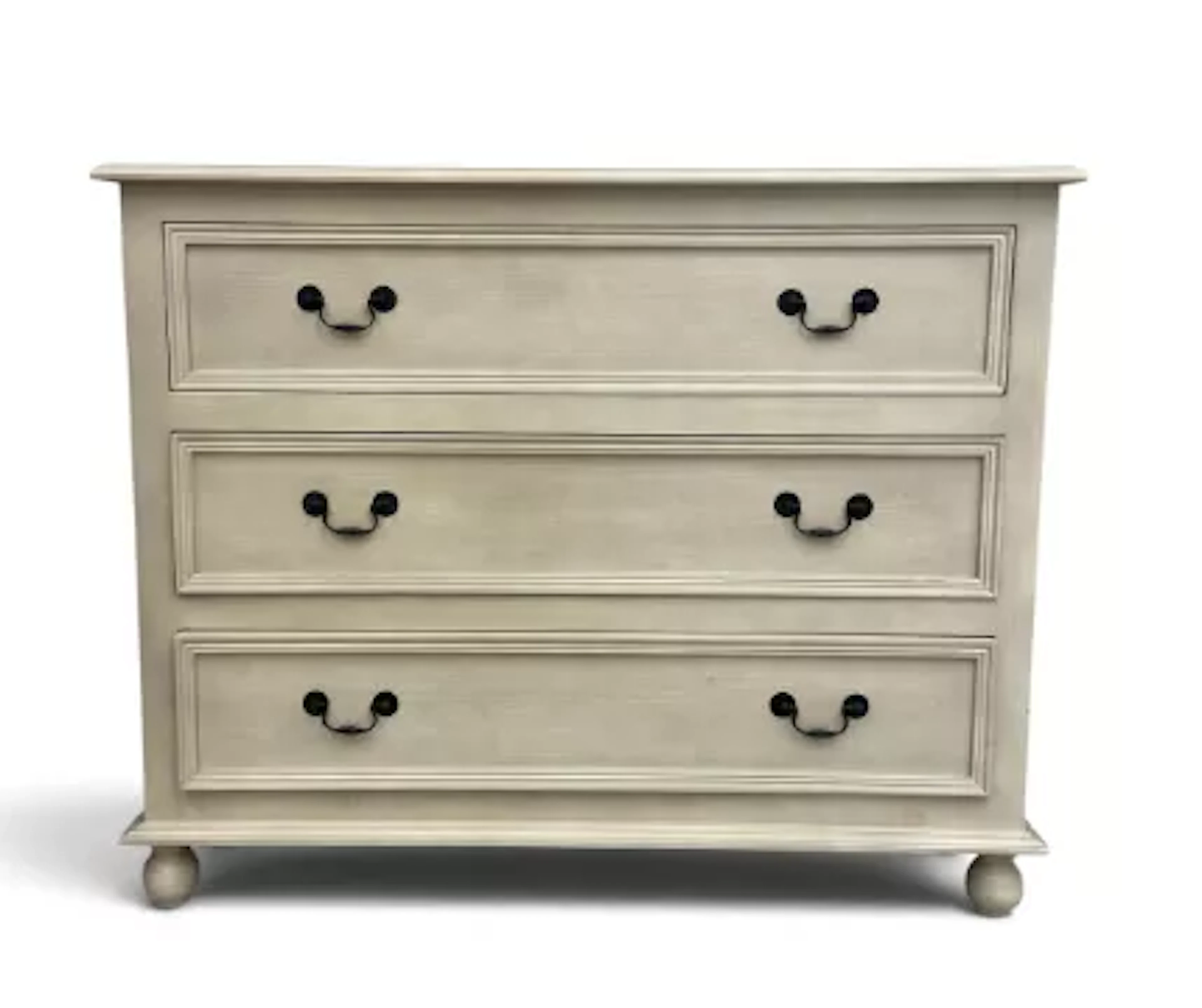 A contemporary painted chest of three long drawers in the 19th century