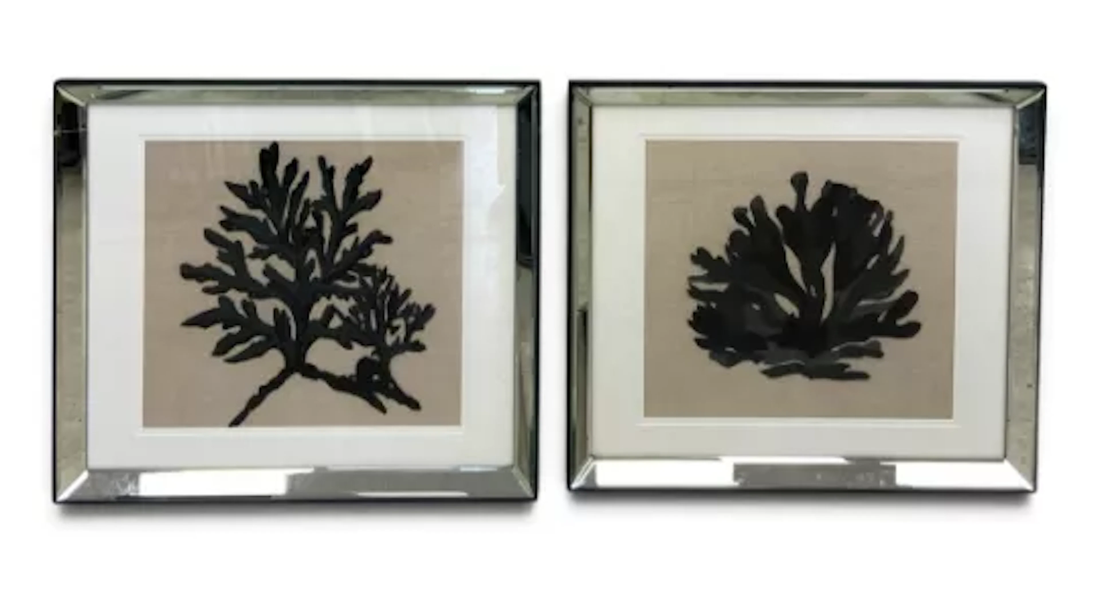 A pair of contemporary framed artworks, pressed fabric in the form