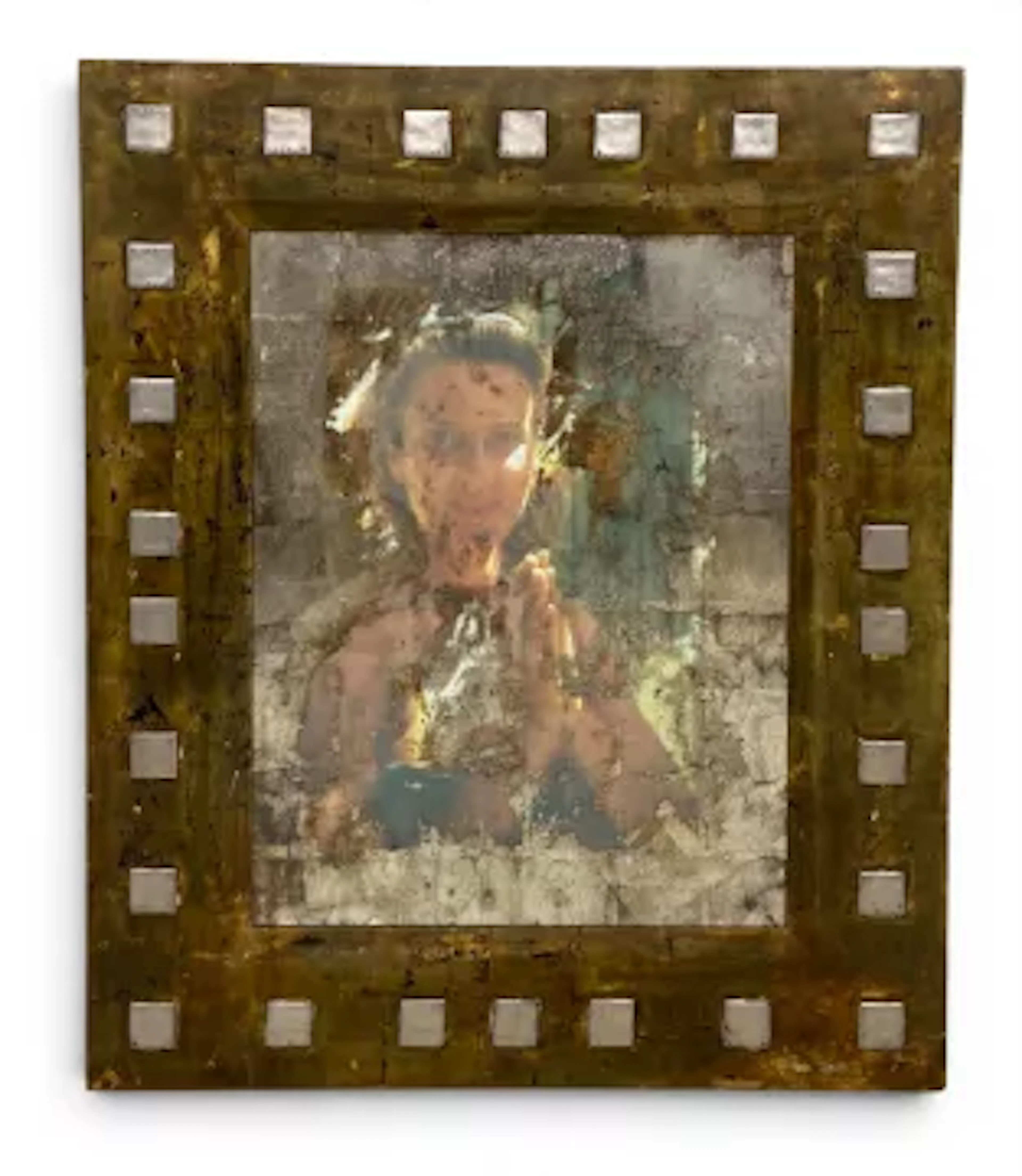A contemporary framed portrait print on glass. H.96 x W.81cm