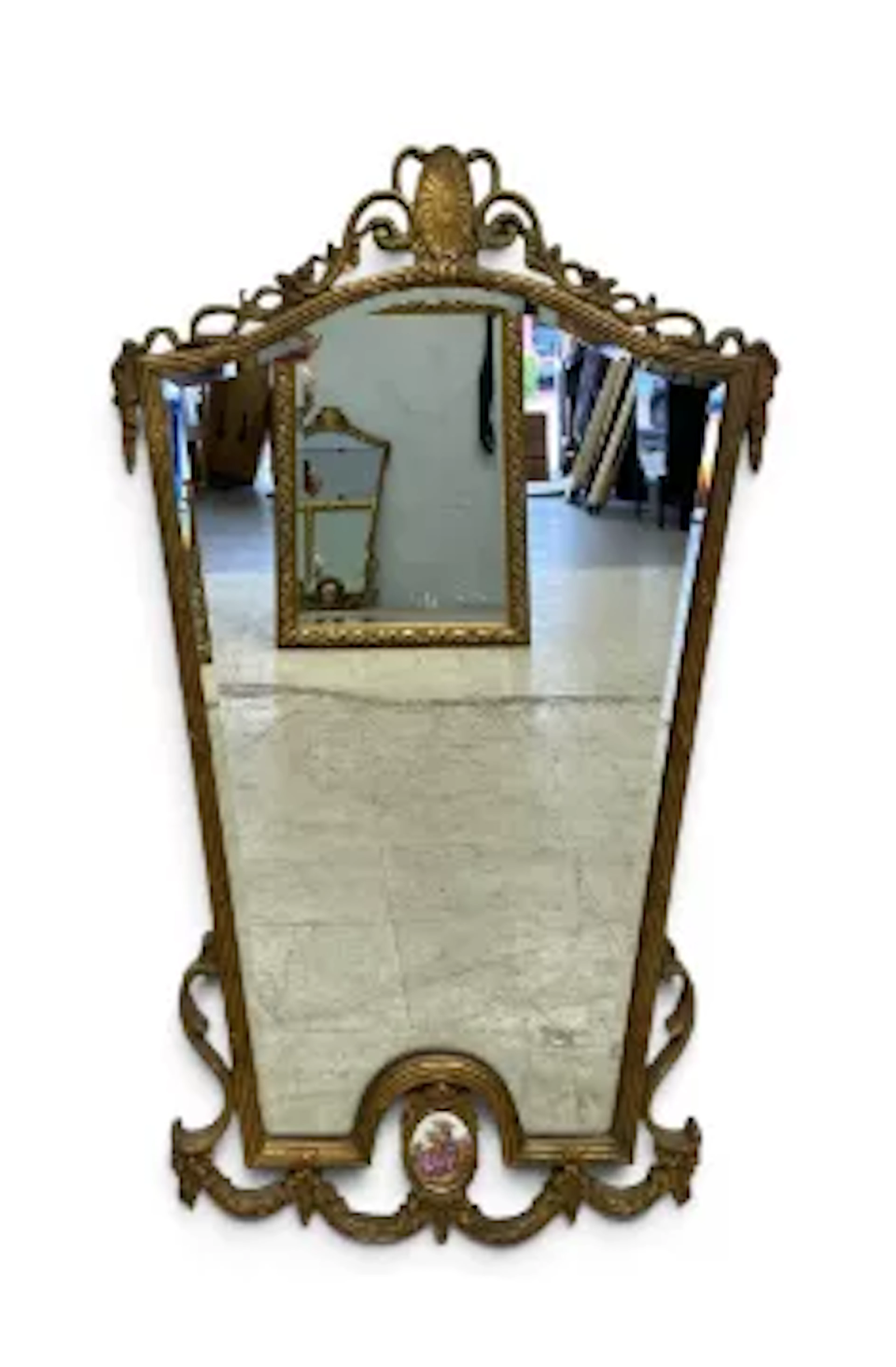 A vintage gilt framed Rococo style wall mirror along with a rectangular