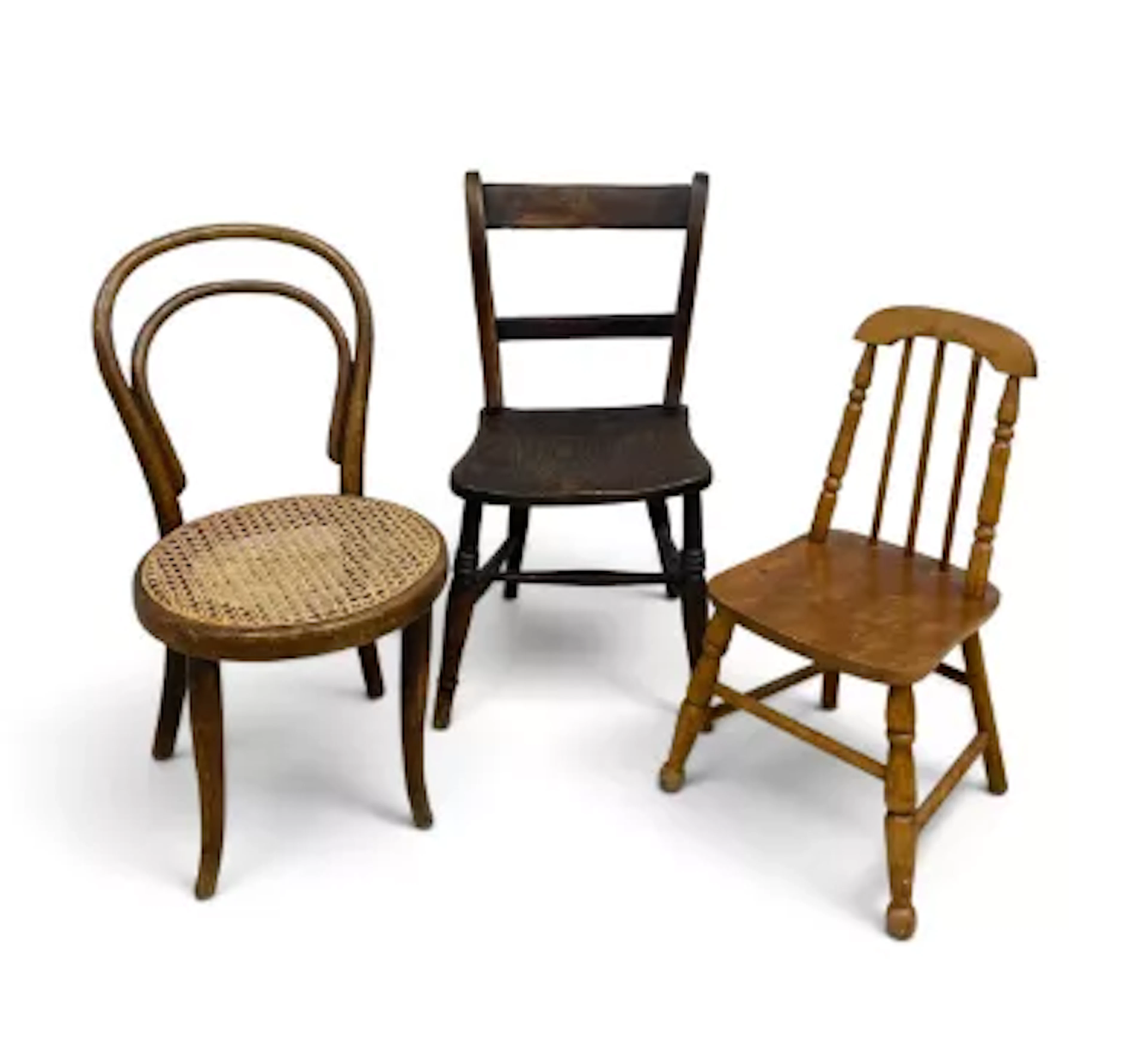A collection of three children's chairs to include one bentwood and