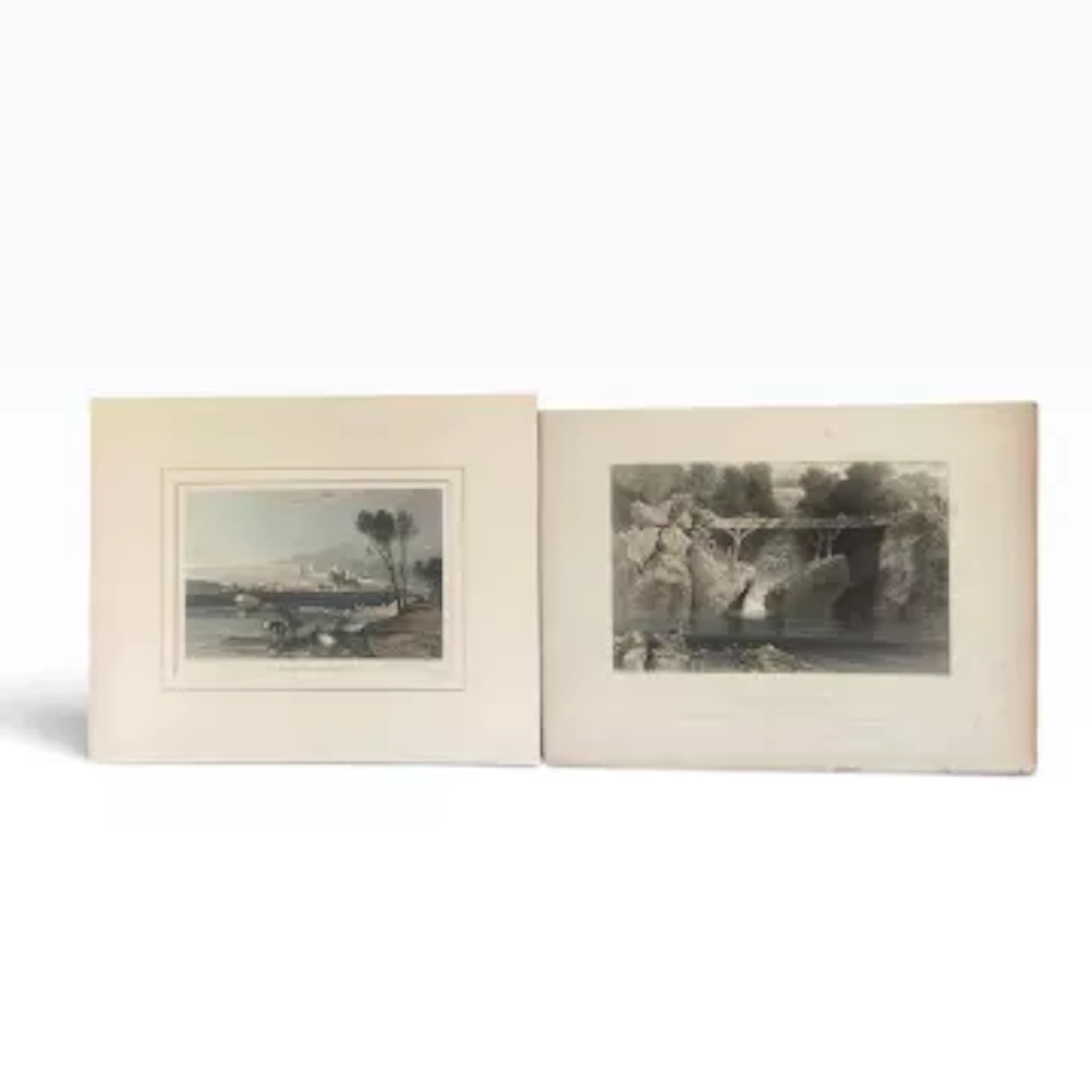 Two 19th century landscapes, coloured prints in a mount, unframed.