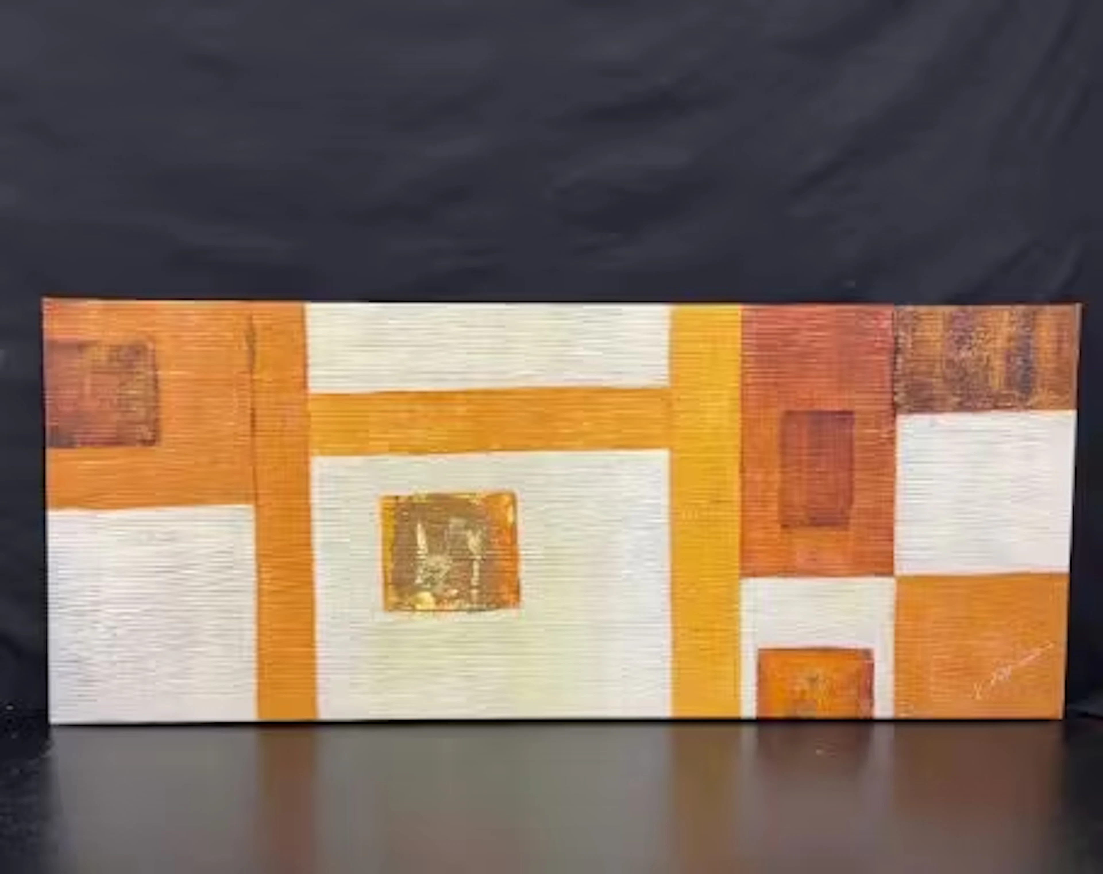 A contemporary mid-century style abstract oil on canvas, signed to