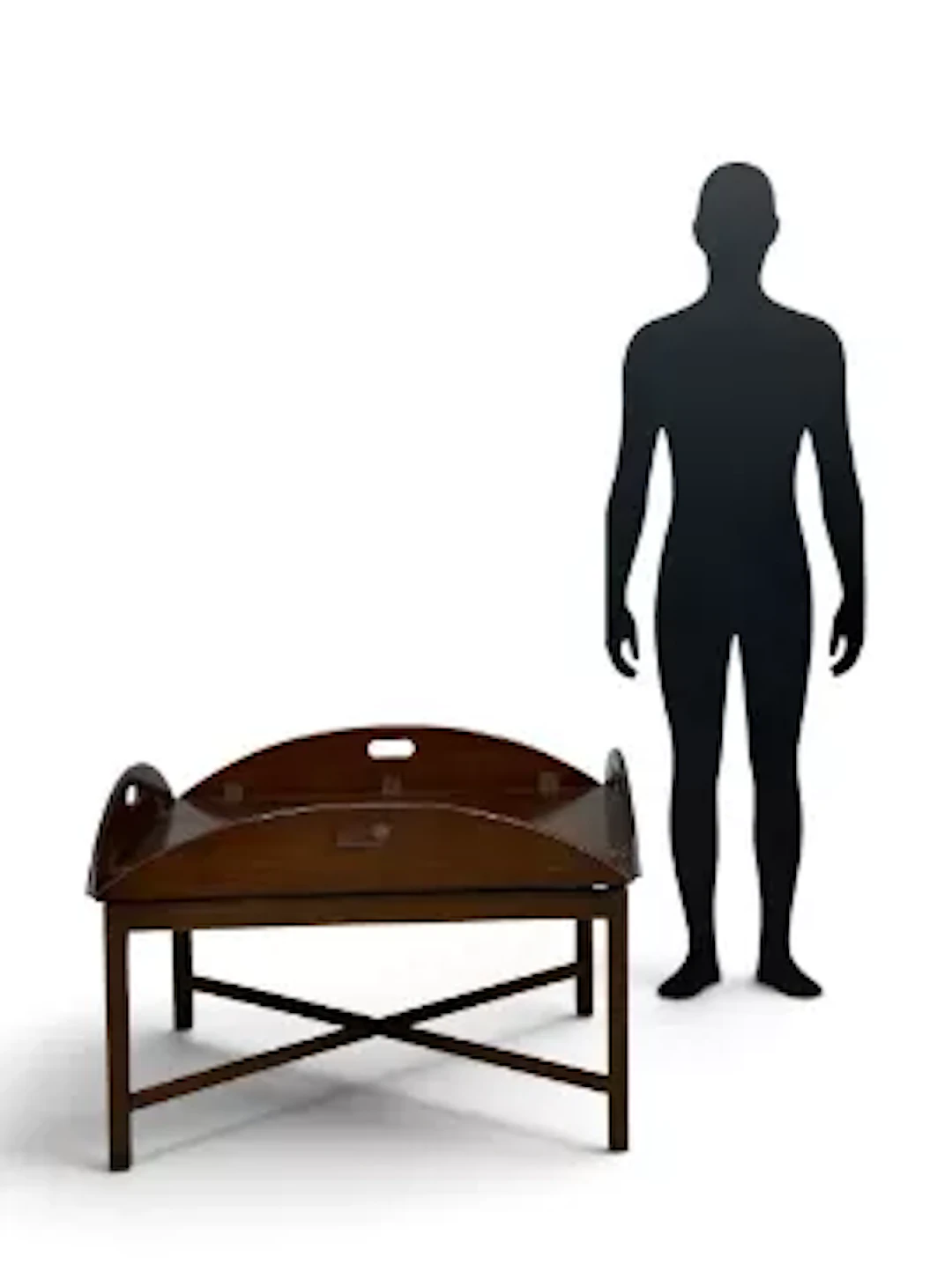 A 19th century mahogany folding butlers tray on stand. H.63 x W.95 x D.63cm