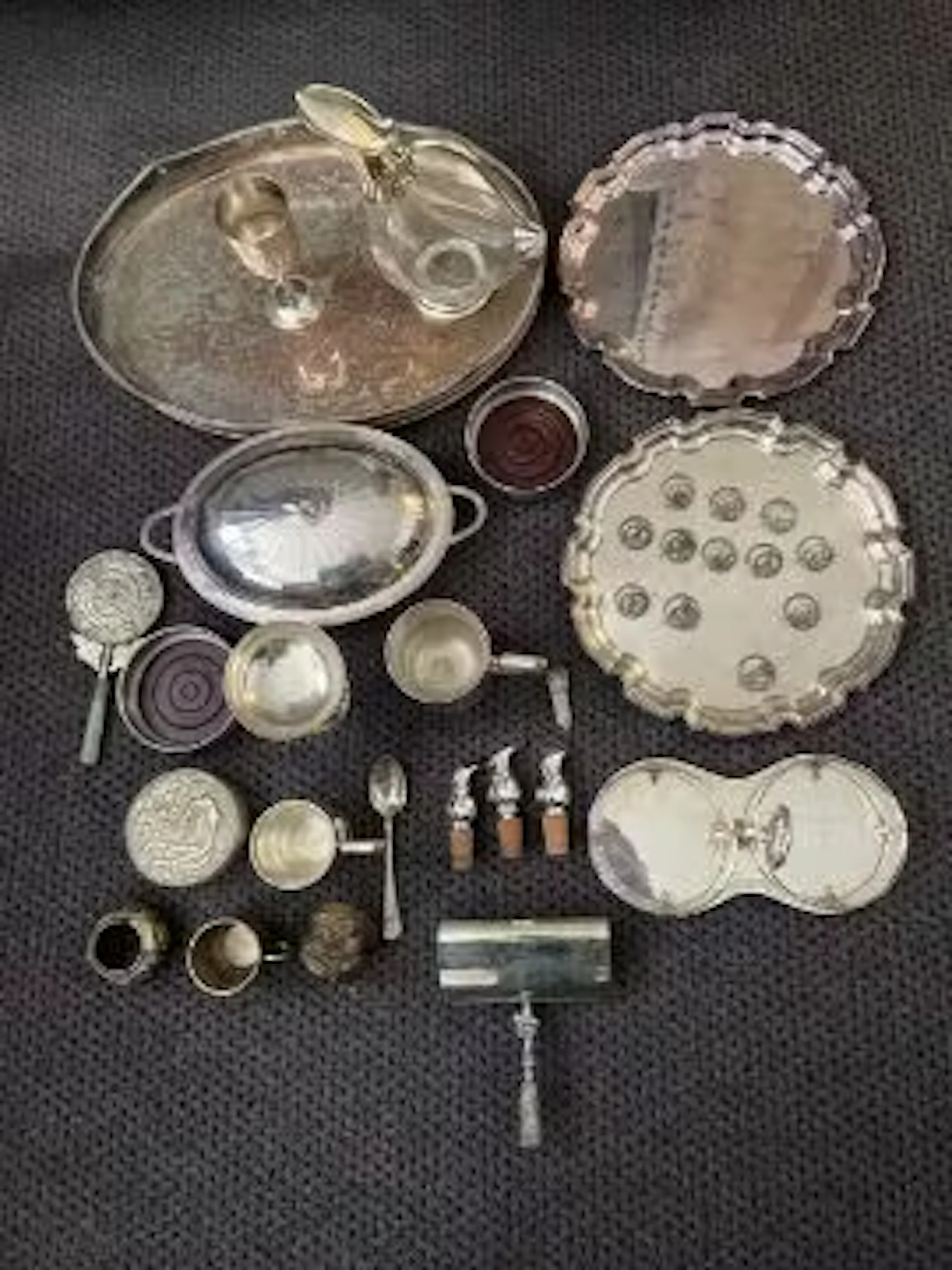 A miscellaneous collection of silver plate to include trays, crumb