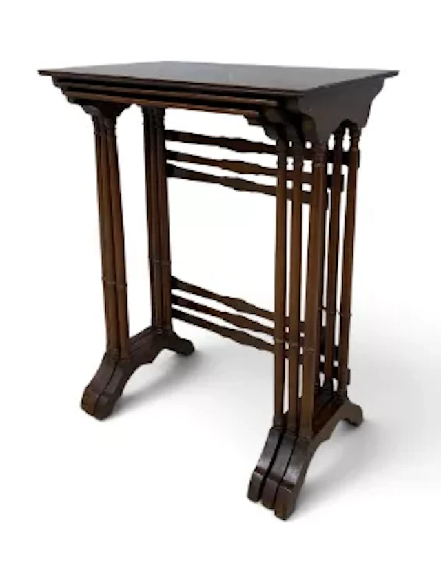 An Edwardian mahogany and satinwood inlaid nest of three graduating