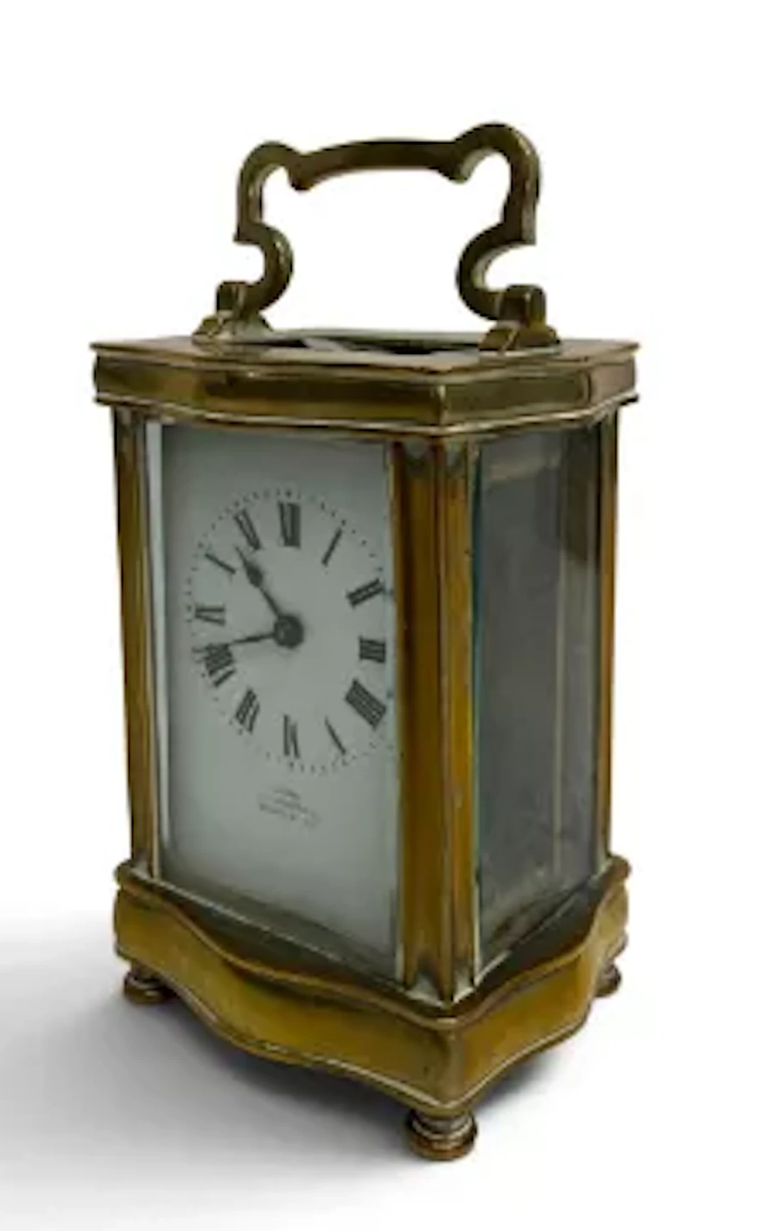 A 19th century French carriage clock in brass case with carrying handle. H.16cm