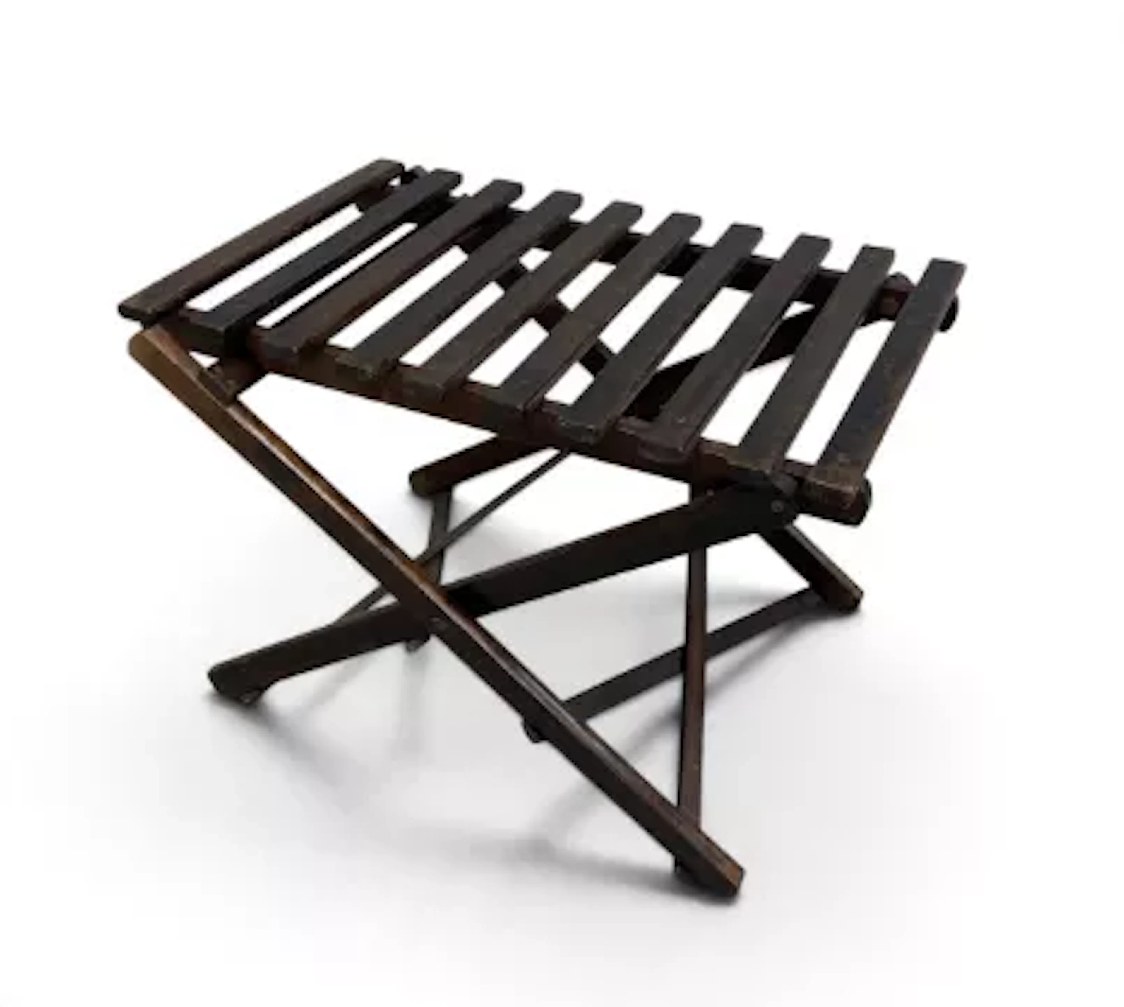 A vintage folding luggage rack with maker's plaque. H.70 x W.40cm