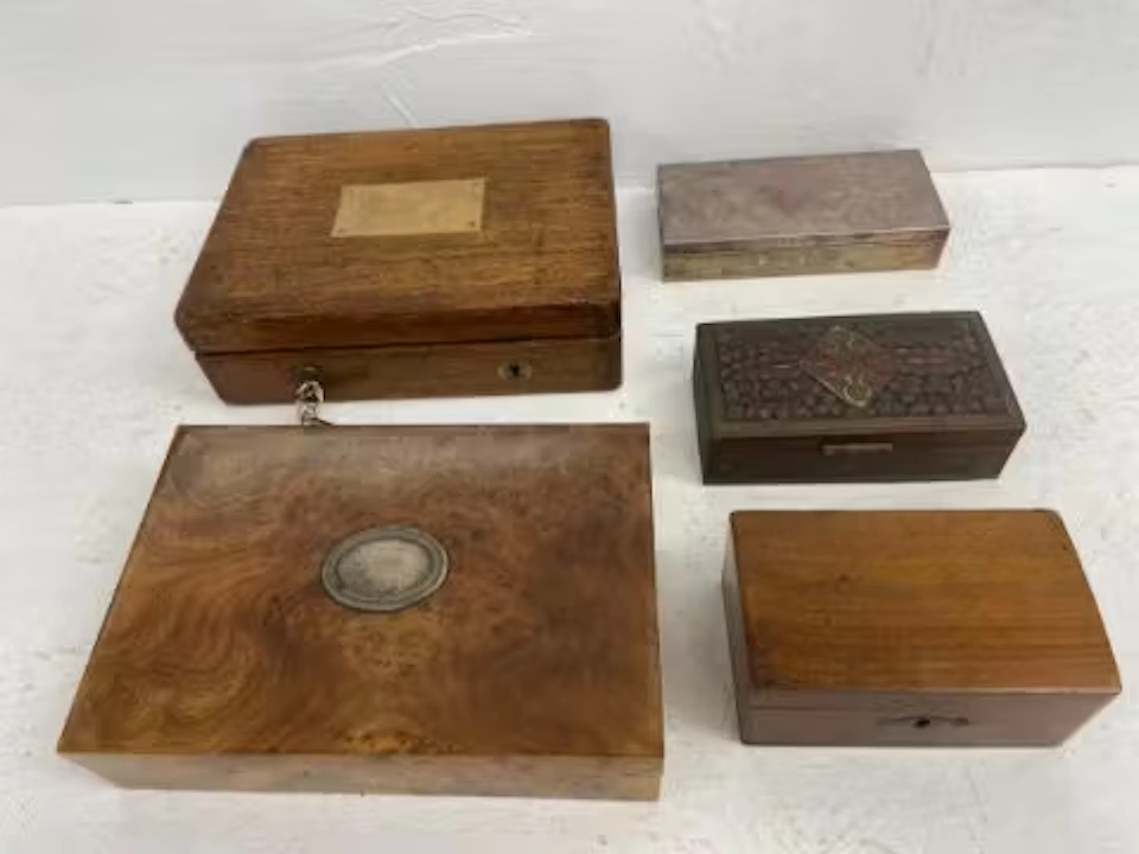A 19th century oak strong box with double locking Bramah lock, a maple