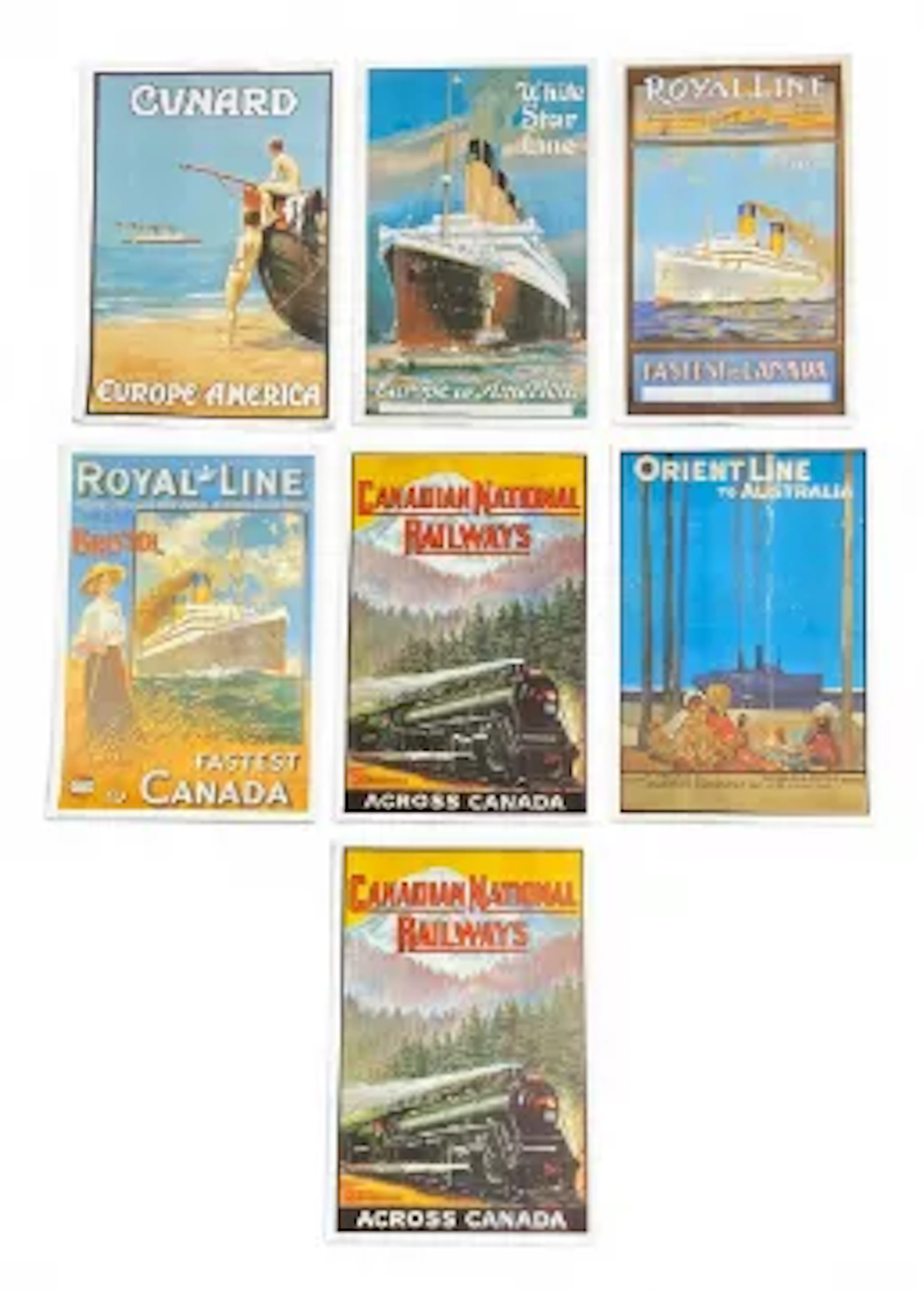 A mixed lot of seven vintage Royal Line, Cunard, White Star Line and