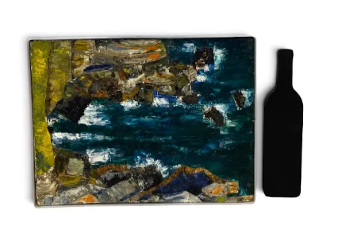 A mid century oil on canvas, expressionist style rock formation. H.33 x 43cm