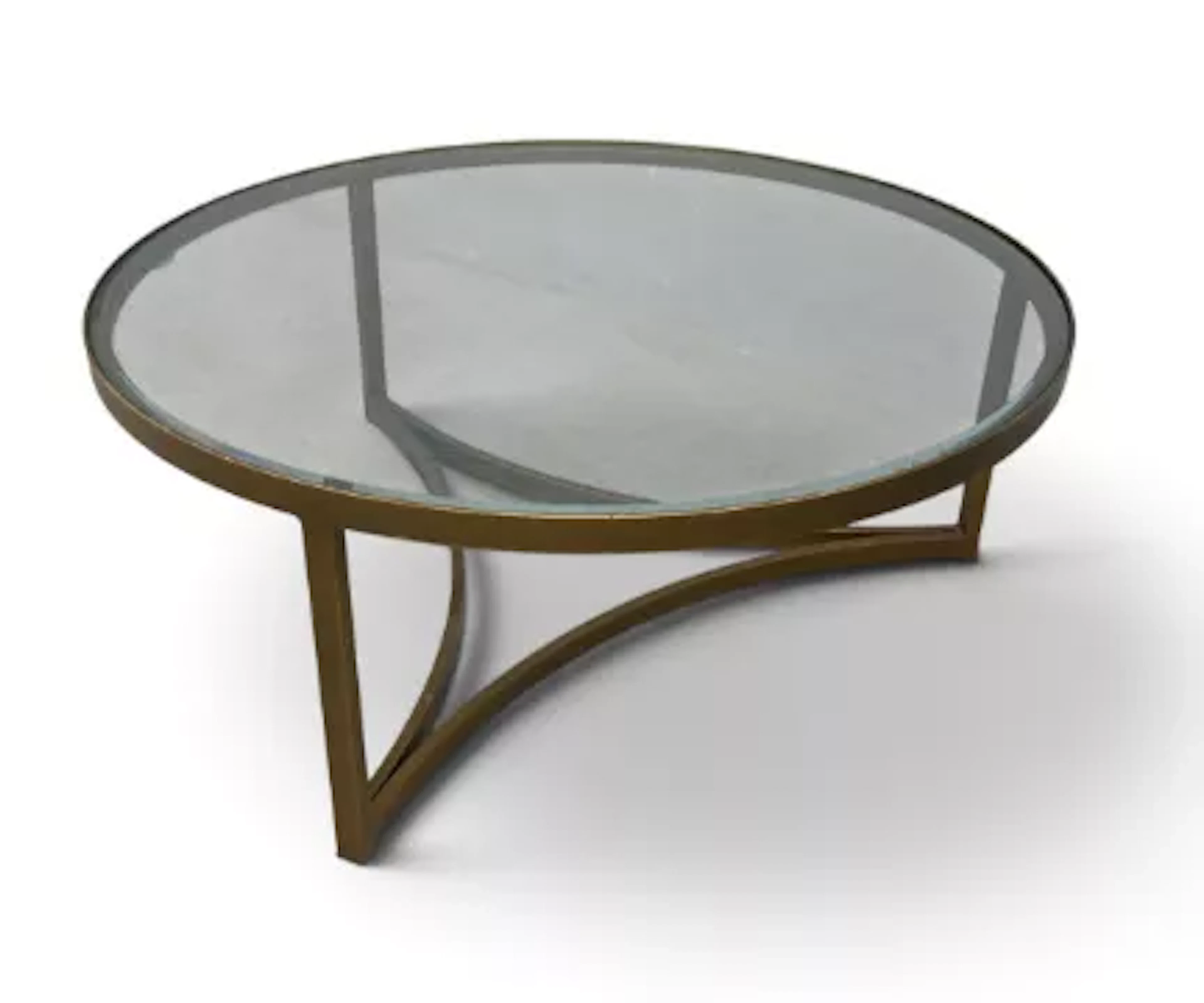 A contemporary circular coffee table, gilt metal and bevelled glass.