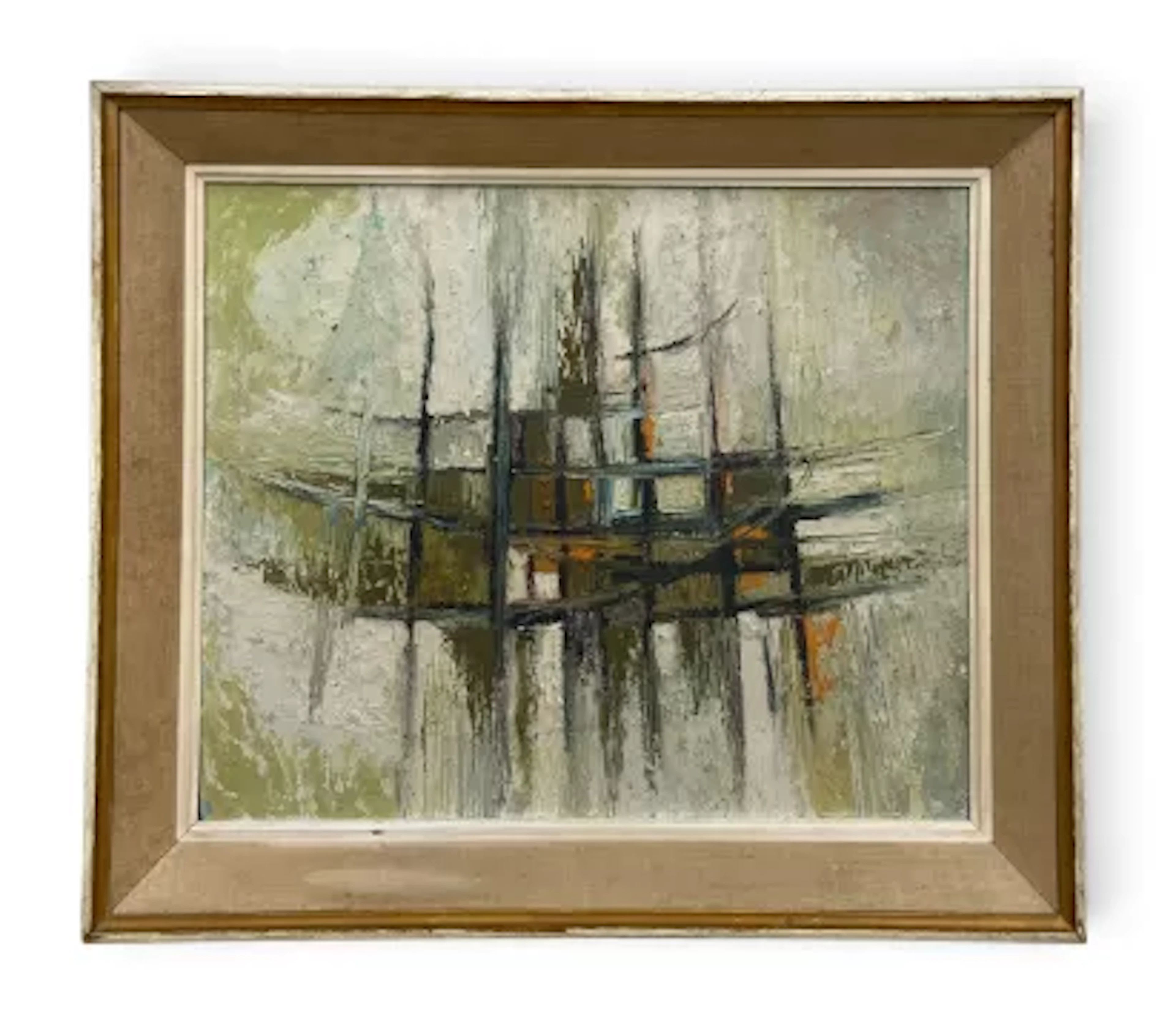 A mid-century modernist oil painting, an abstract composition with