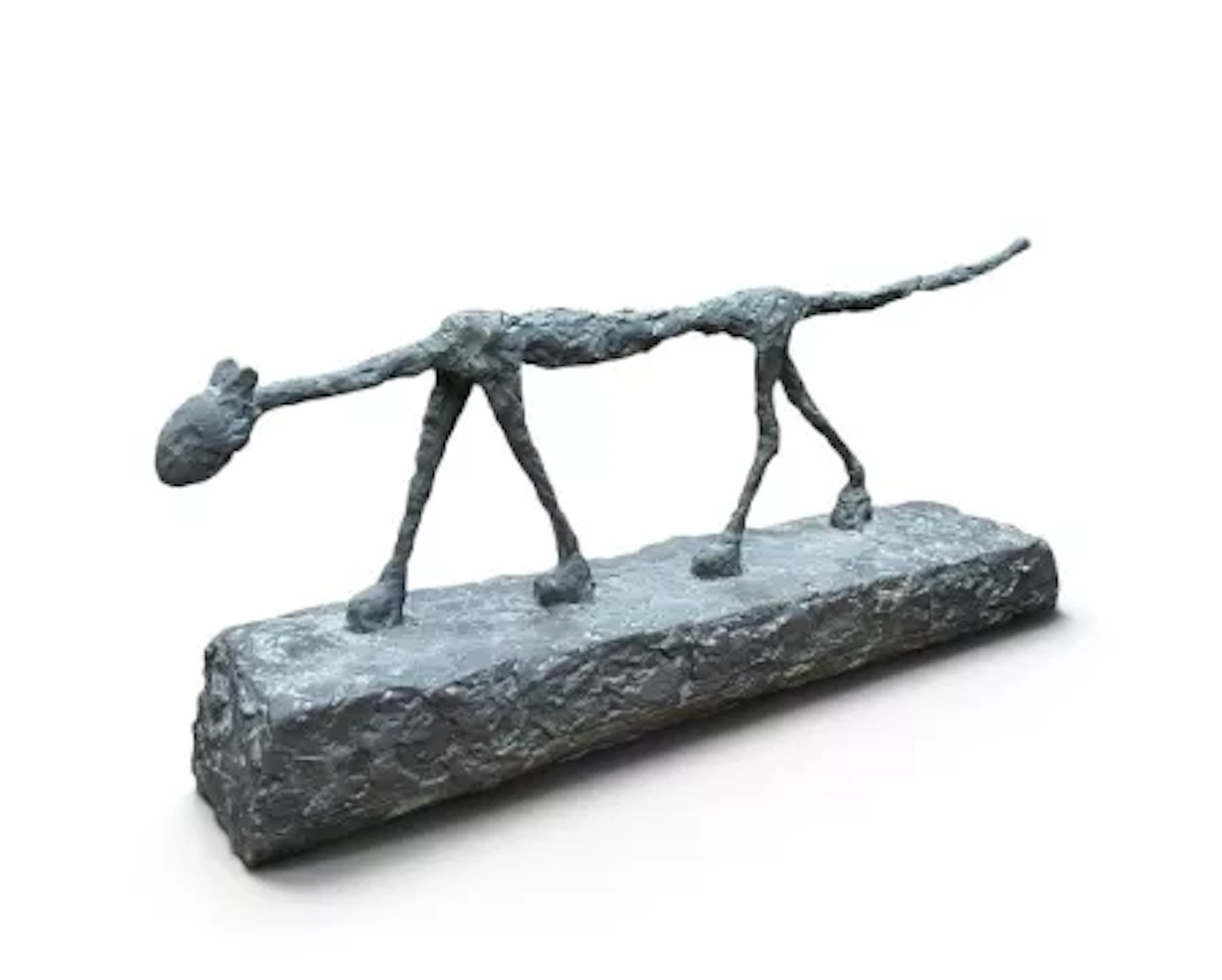 After Giacometti, Le Chat, a patinated metal cat figure on plinth