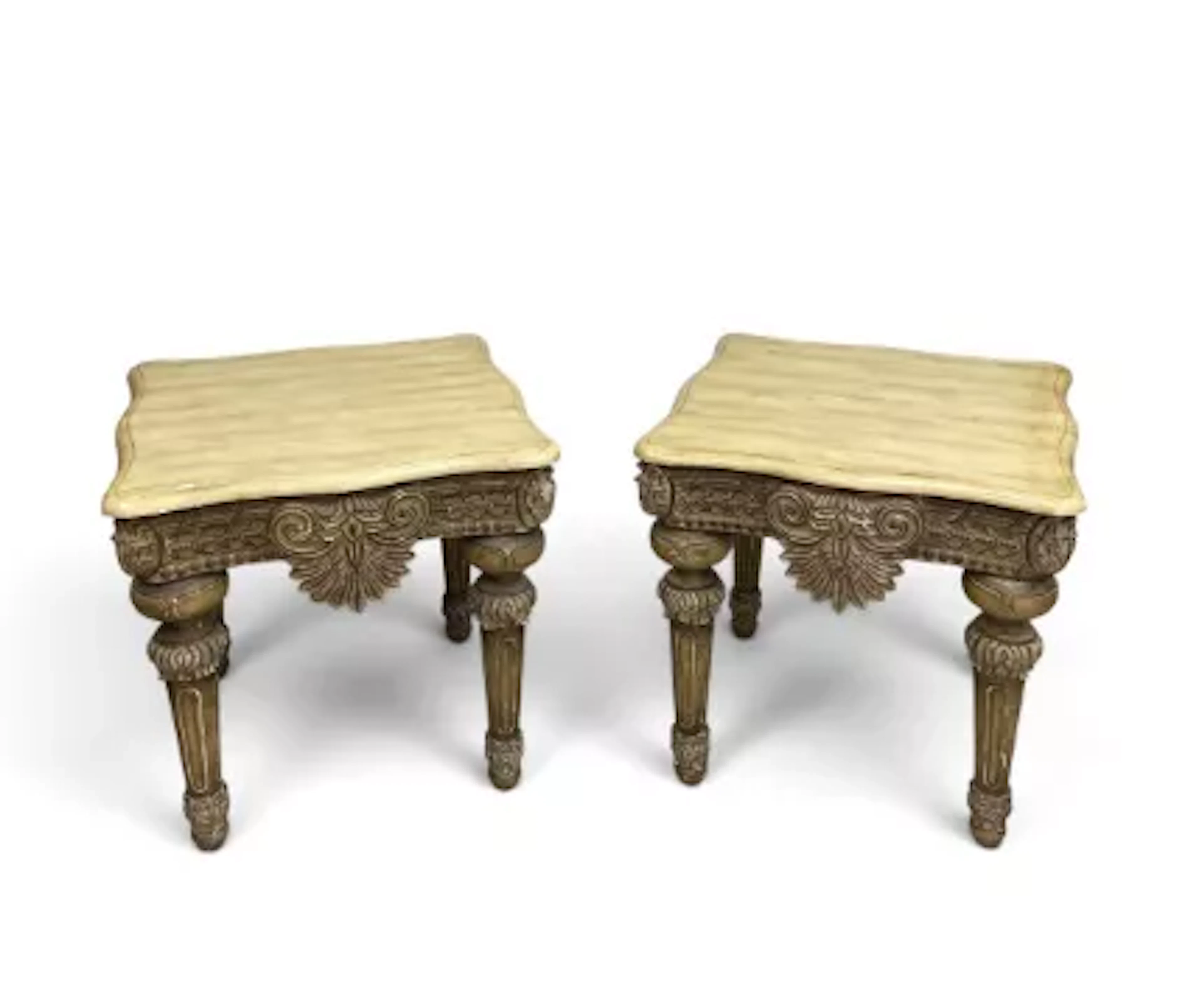 A pair of contemporary Italian carved and painted side or lamp tables
