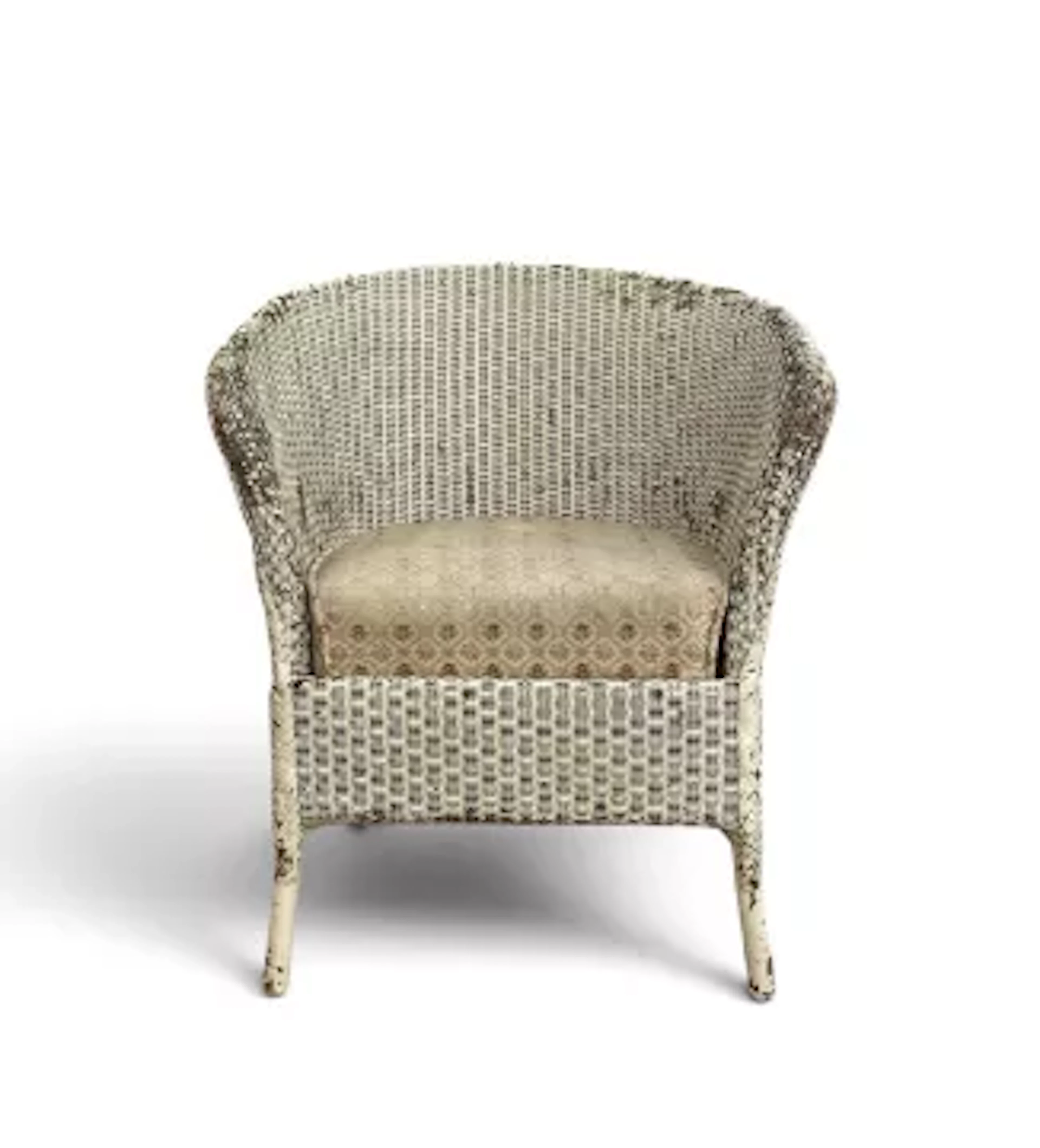 A vintage LLoyd Loom style tub armchair with drop in upholstered seat.