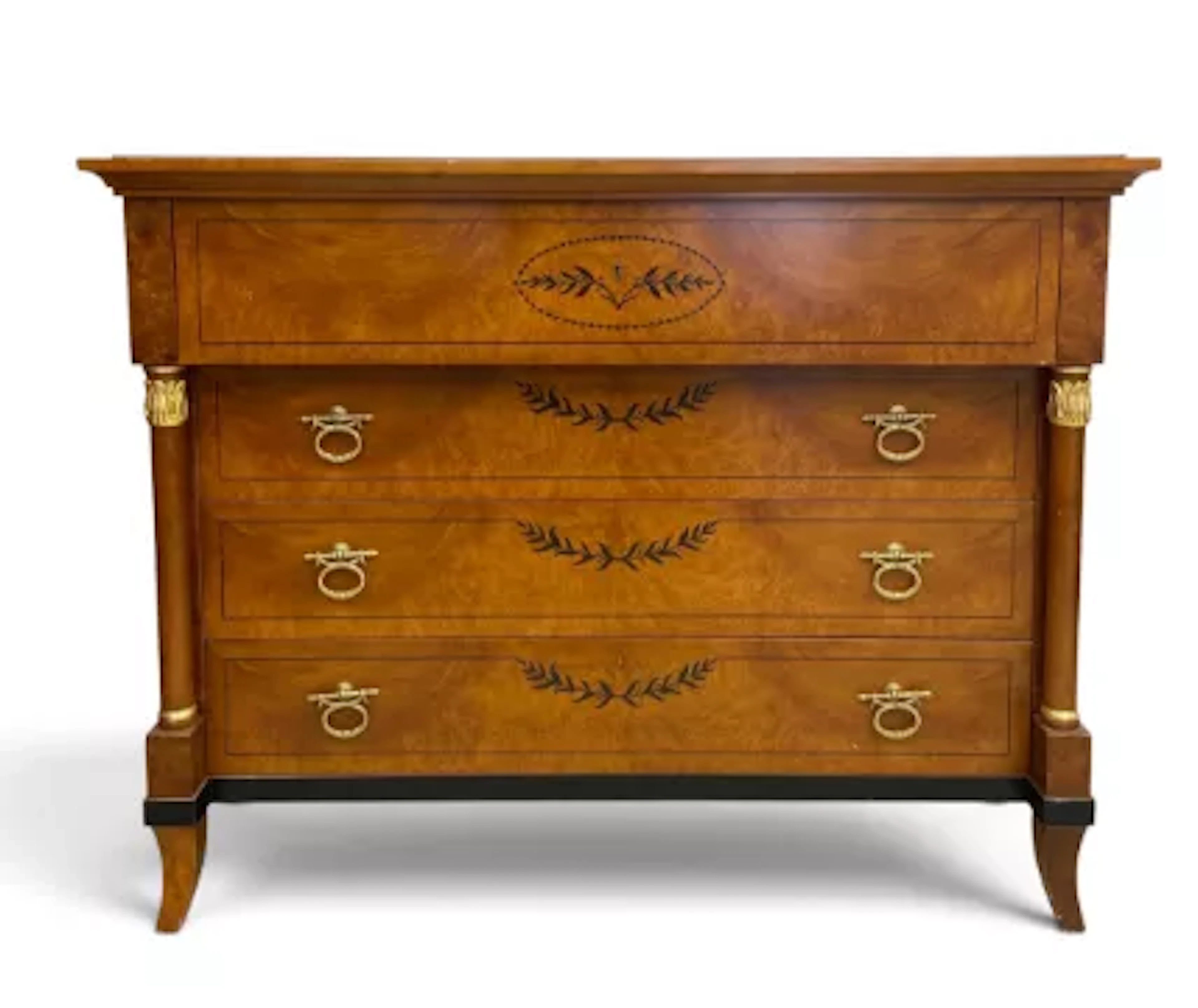 An inlaid satinwood Biedermeier style chest with fitted secretaire