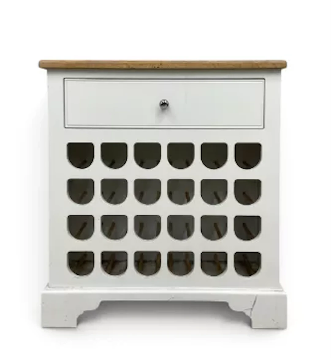A contemporary side cabinet with oak top over single frieze drawer