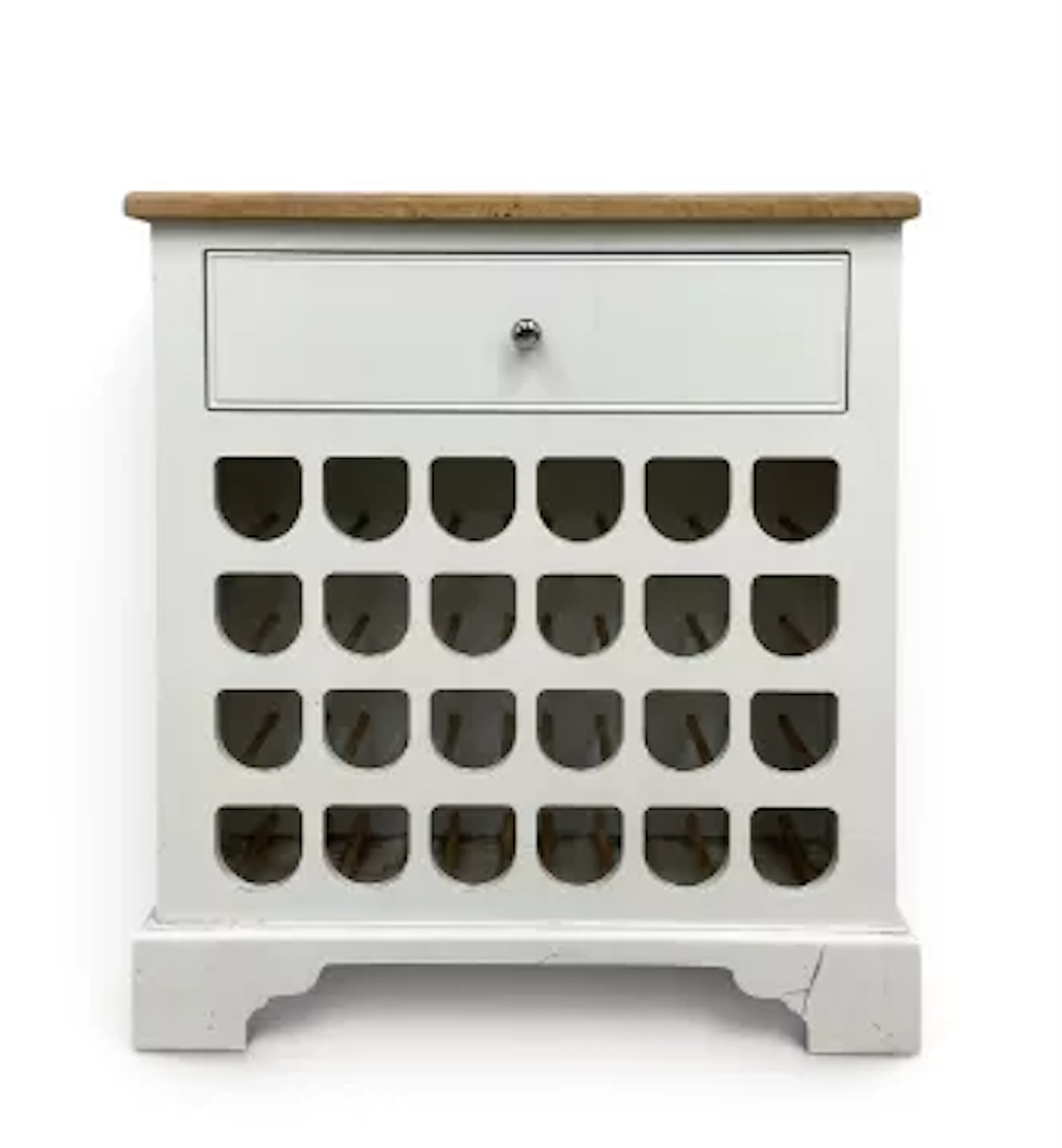 A contemporary side cabinet with oak top over single frieze drawer