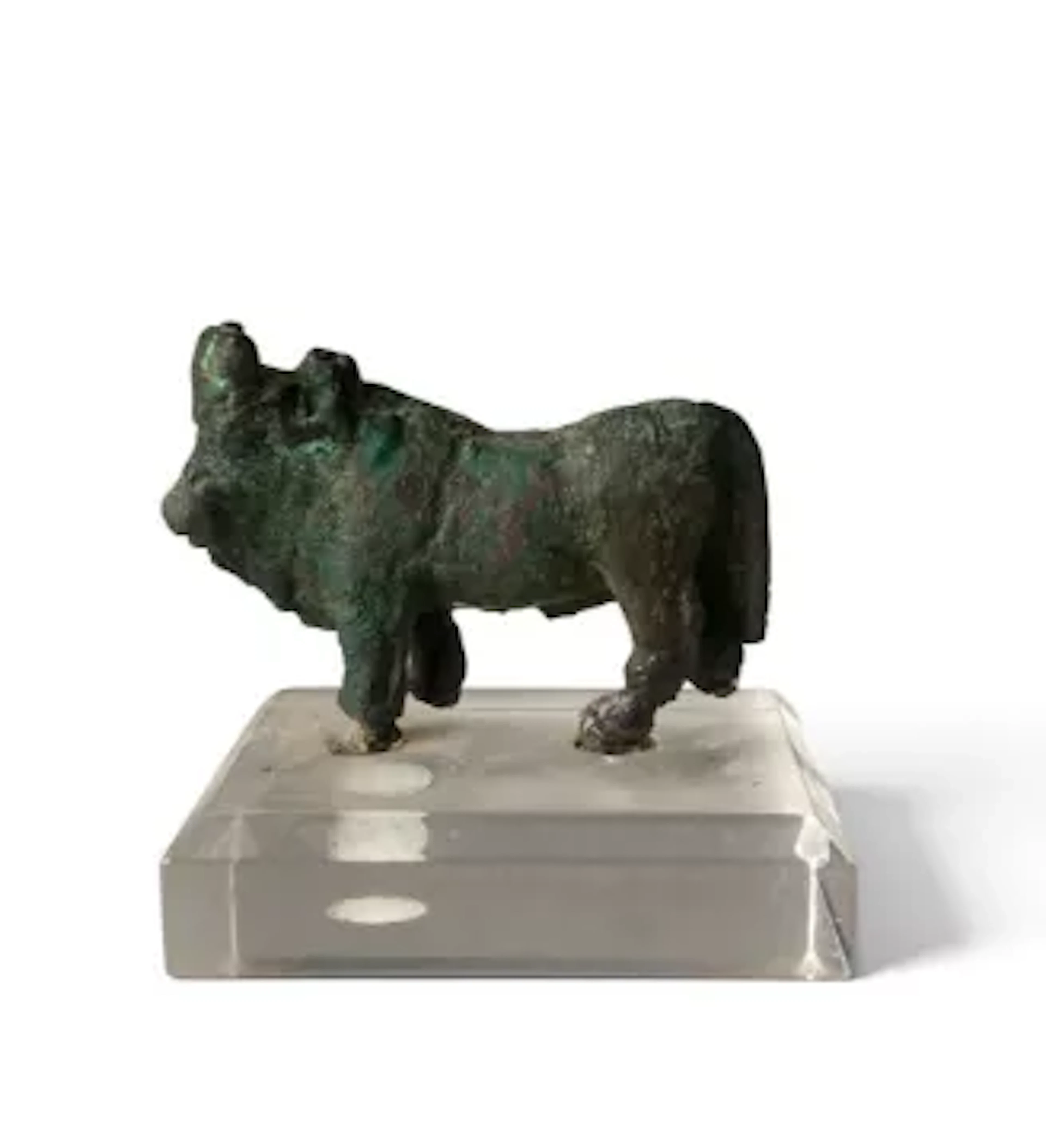 An ancient Greek bronze votive bull circa 4th century B.C. H.4.5 x
