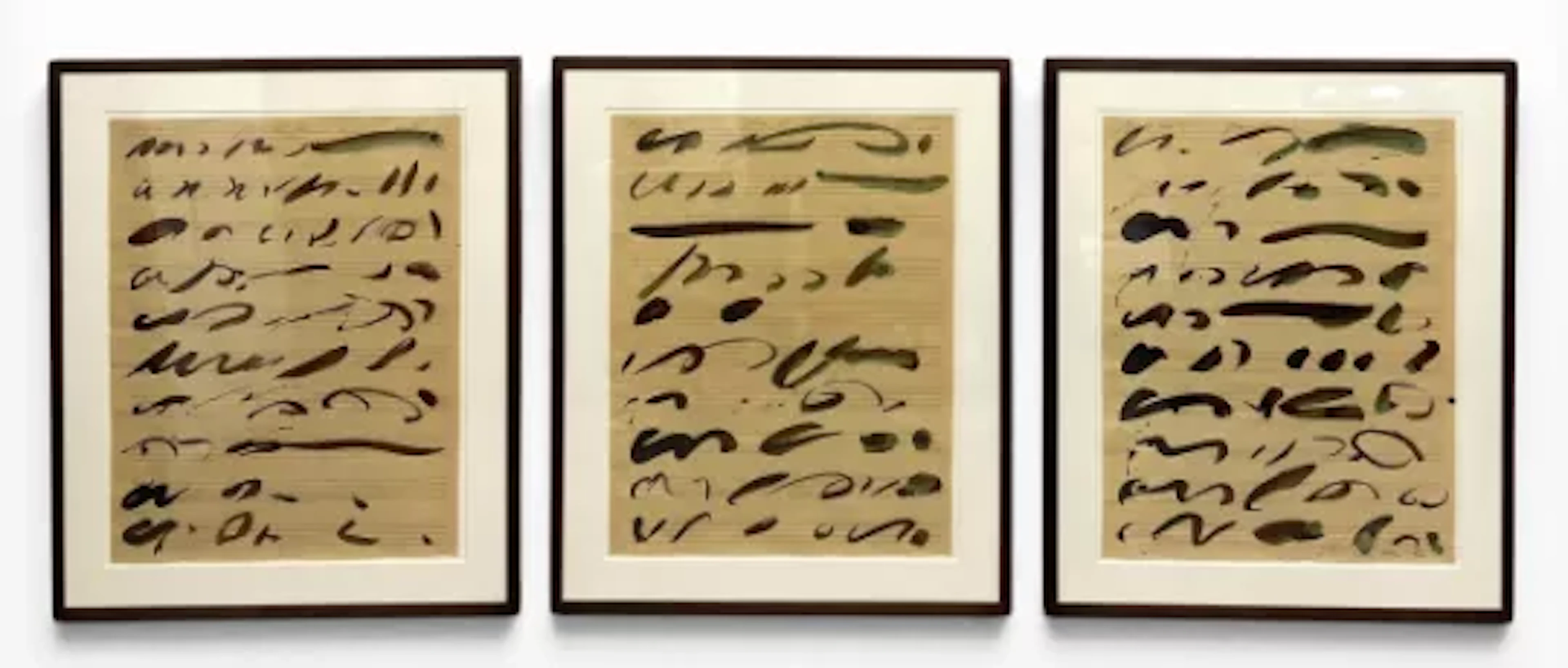 A contemporary sepia ink triptych on blueprint paper titled 'Rescue