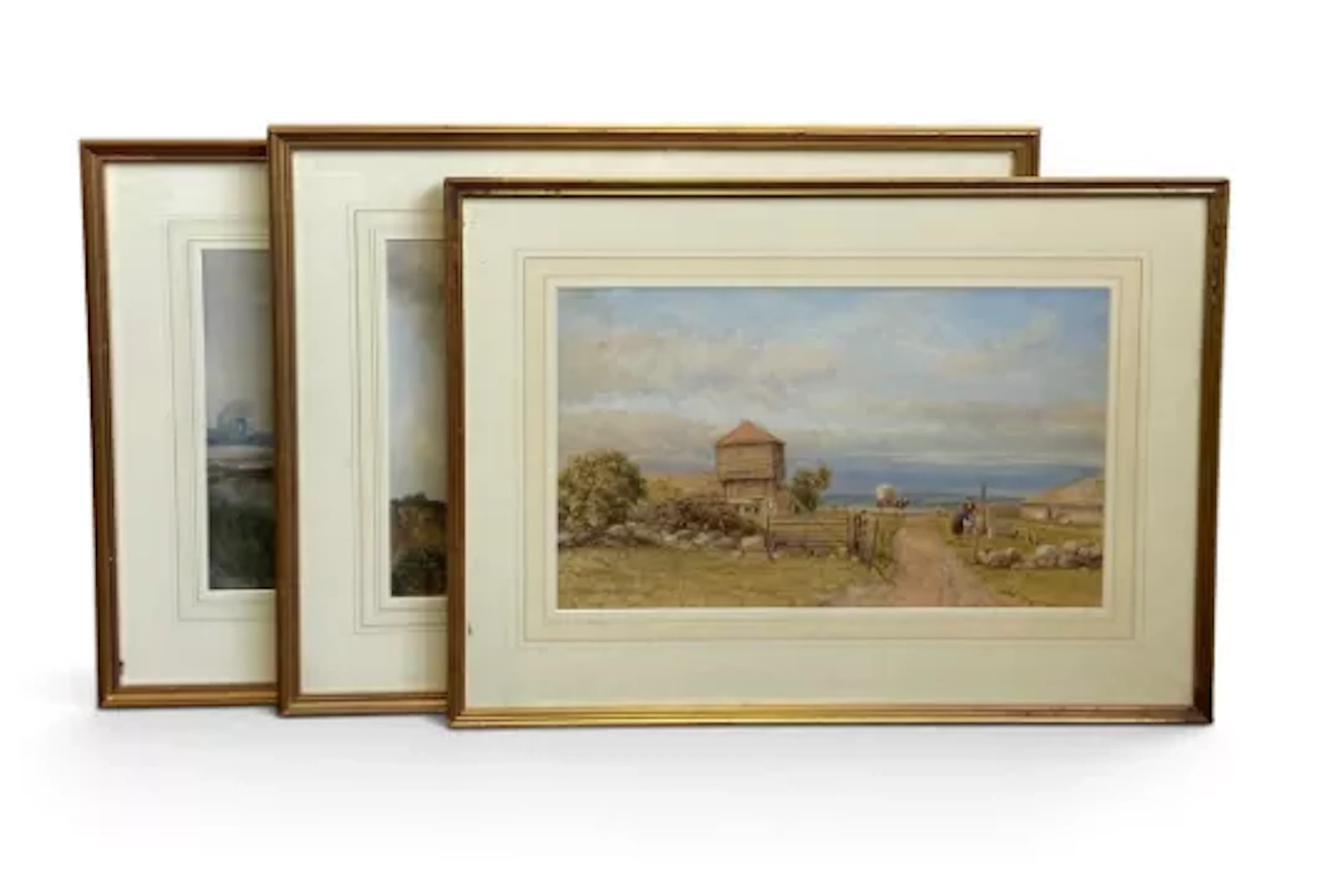 Three glazed, framed and mounted 19th century watercolours of figures