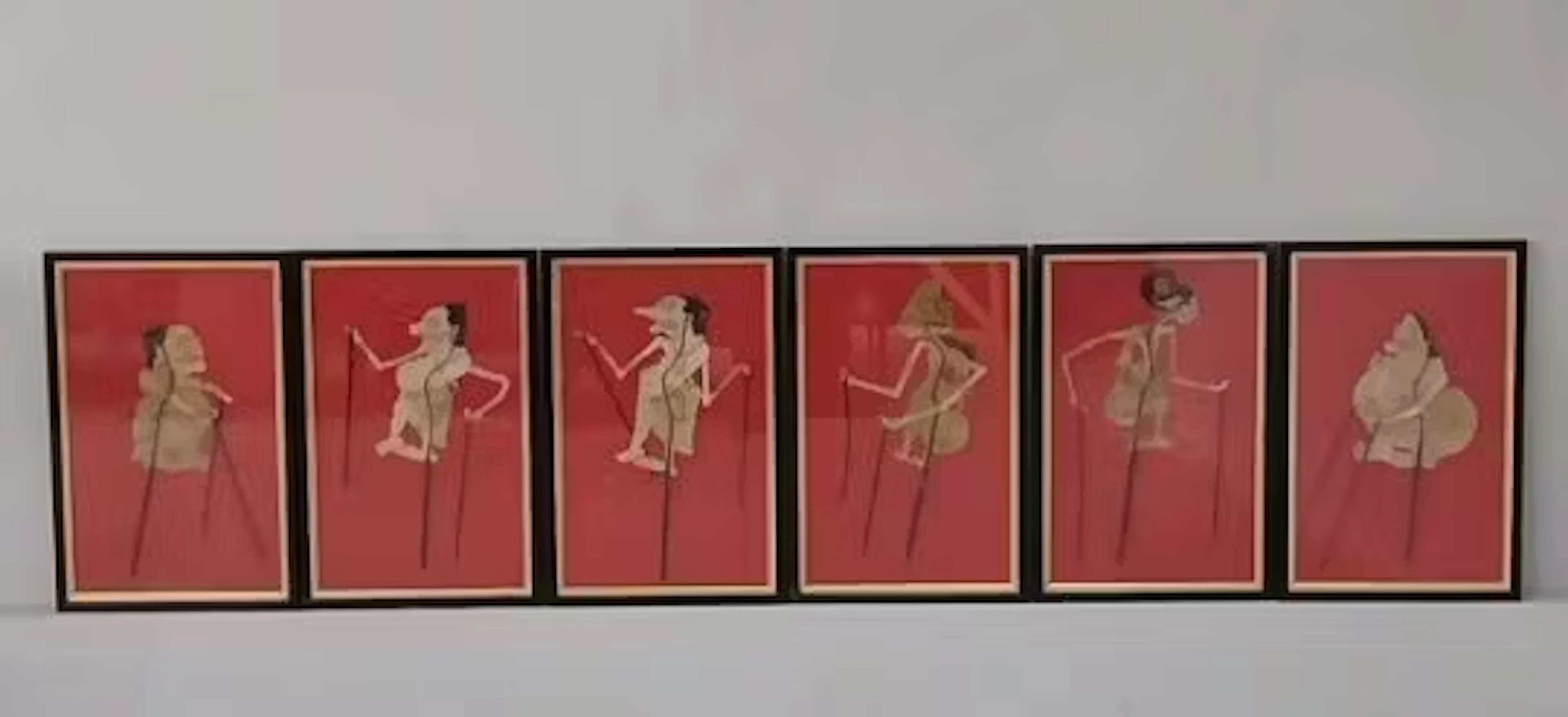 A set of six 19th century Indonesian cow or buffalo hide Wayang Kulit