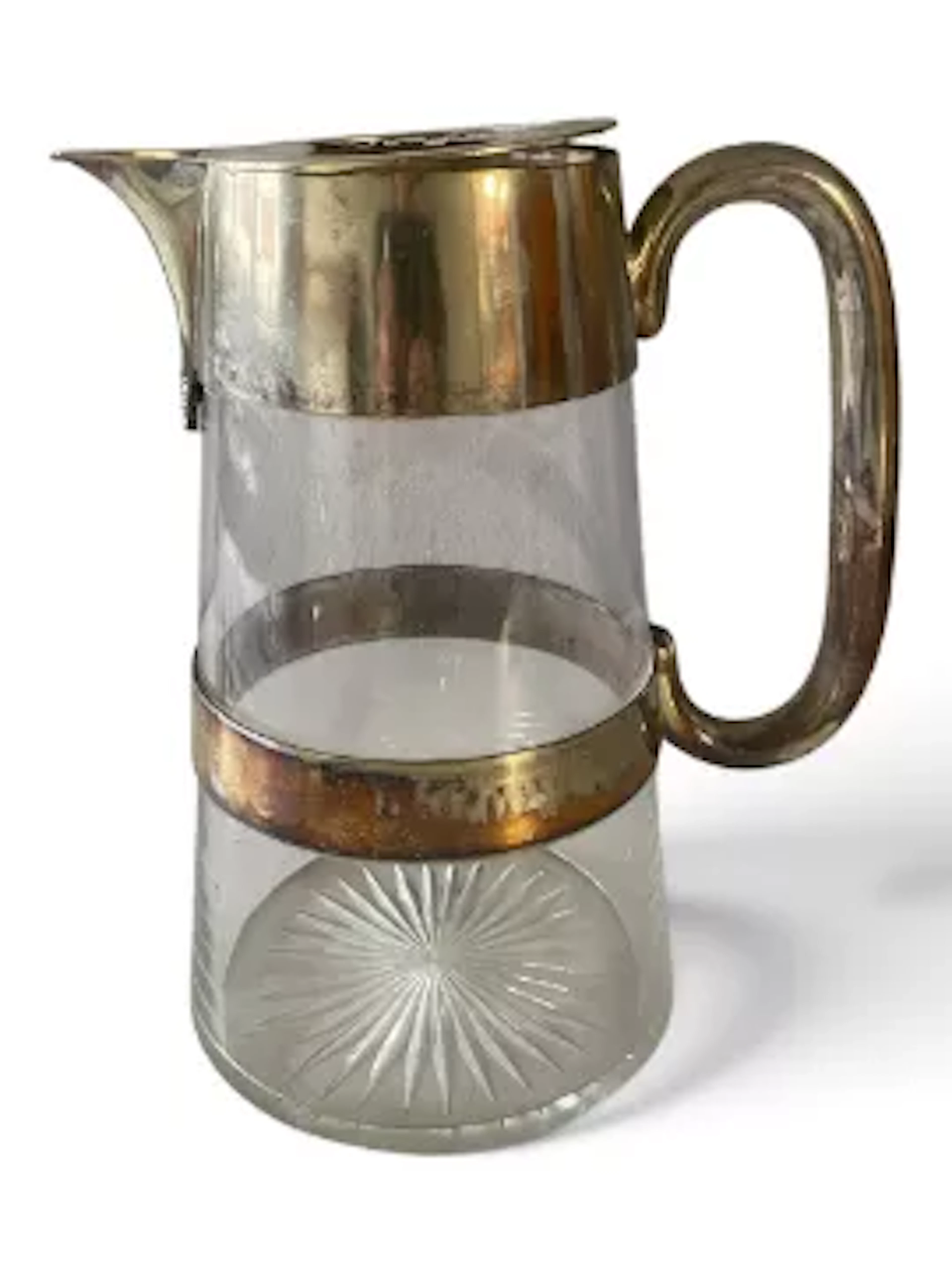 An early 20th century lemonade jug, silver plate mounted to spout