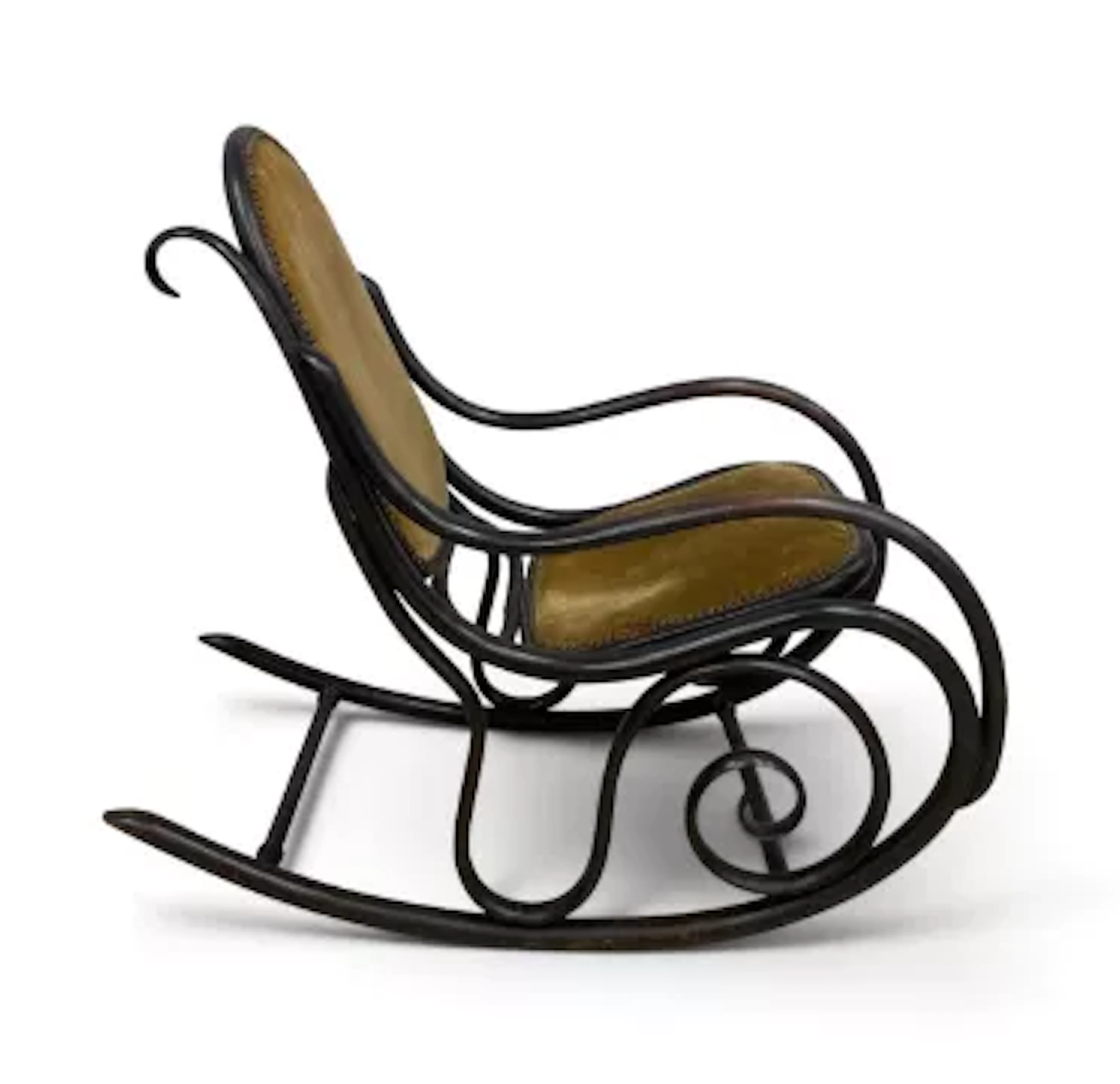 A 19th century Thonet style bentwood rocking chair with corduroy upholstered