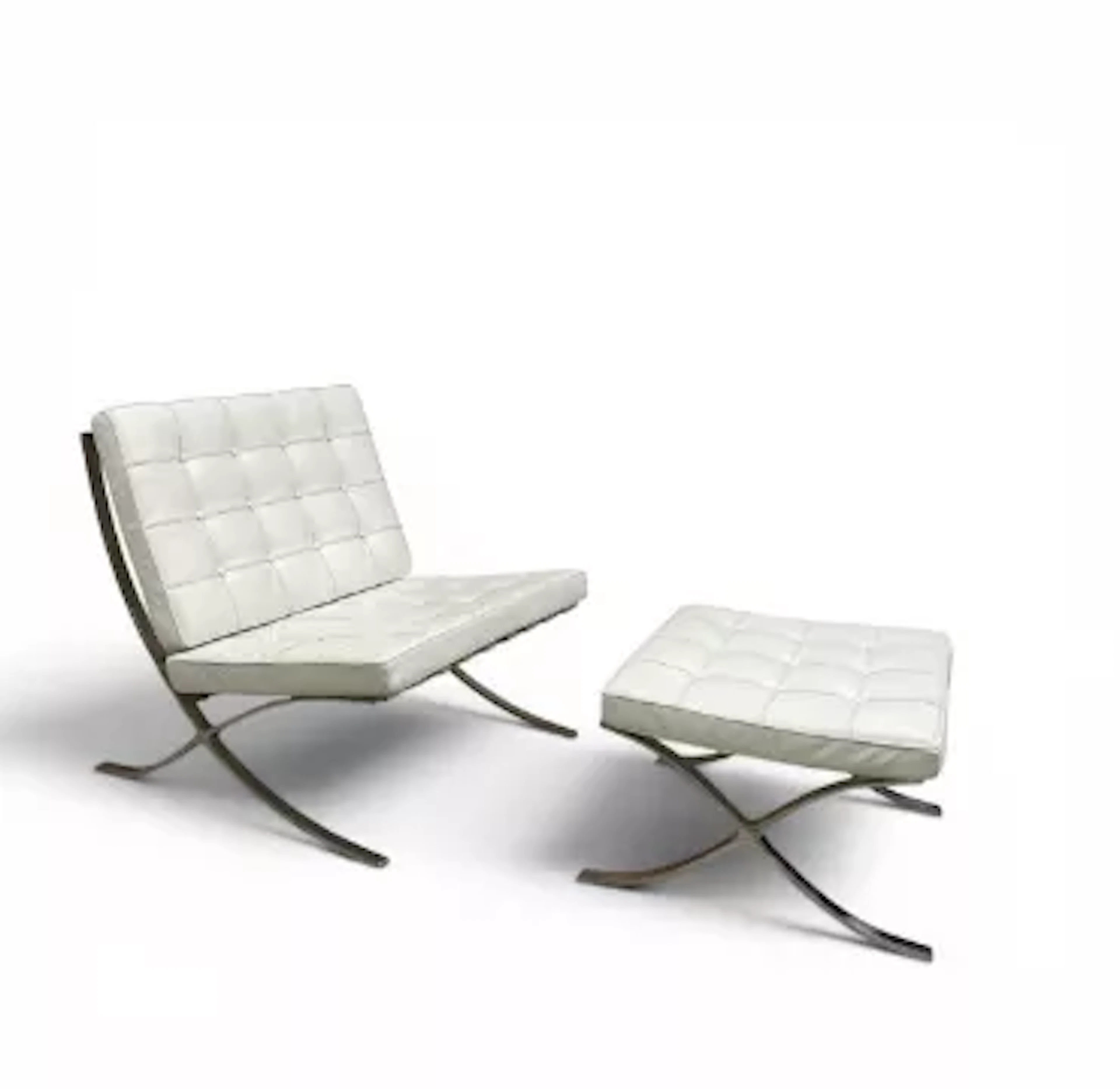 A contemporary Knoll style Barcelona chair and footstool having a