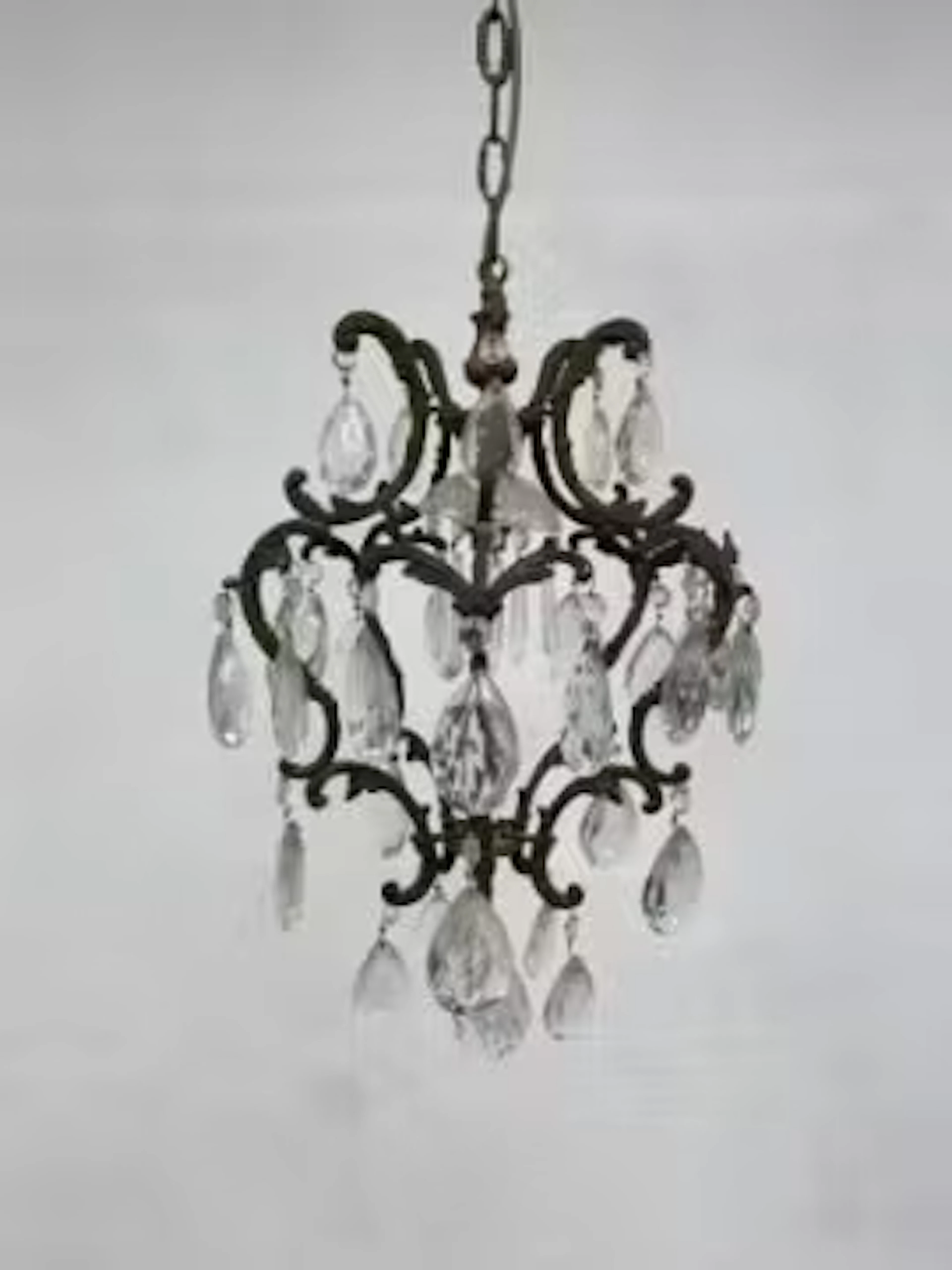A small 19th century French brass and cut crystal chandelier. 83x35cm