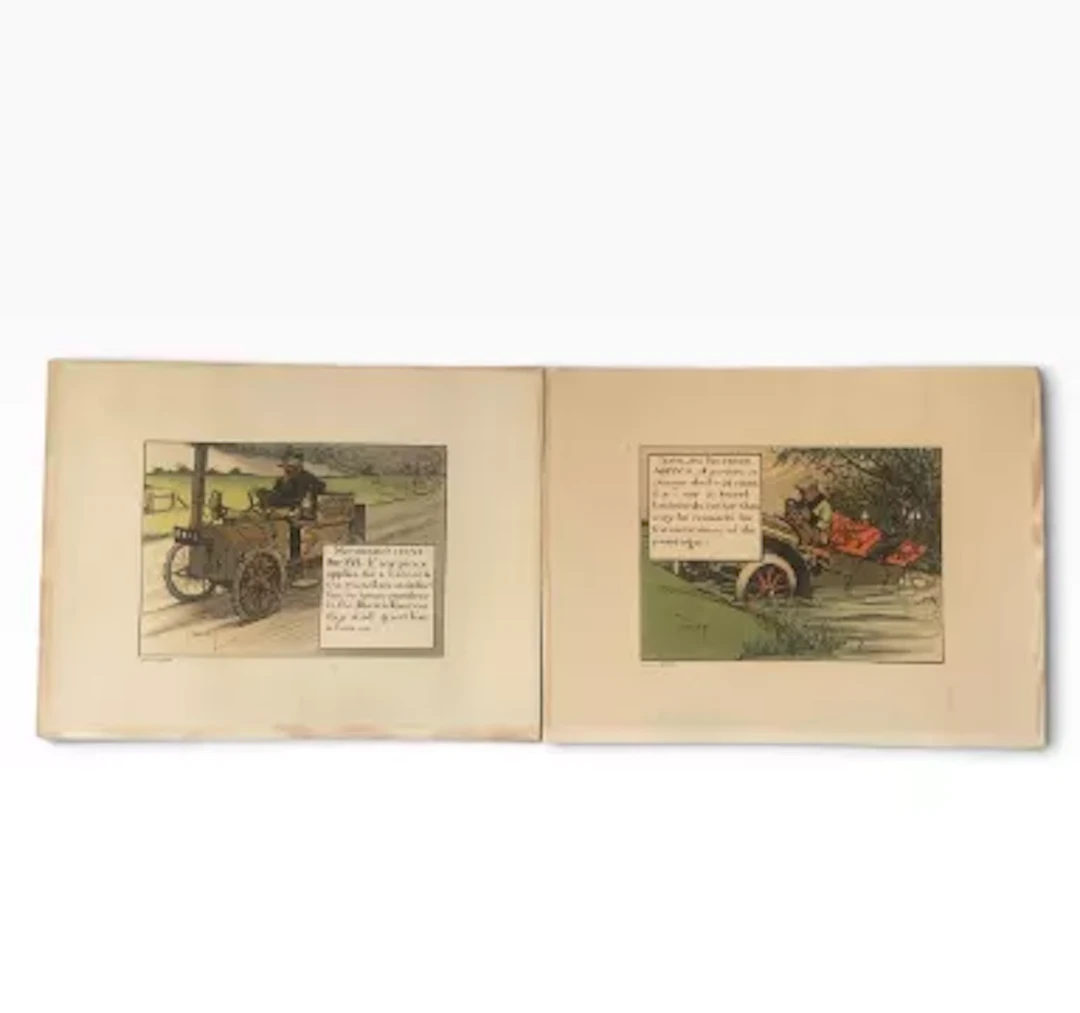 Charles J Crombie (1885-1967) two early 20th century motoring caricatures