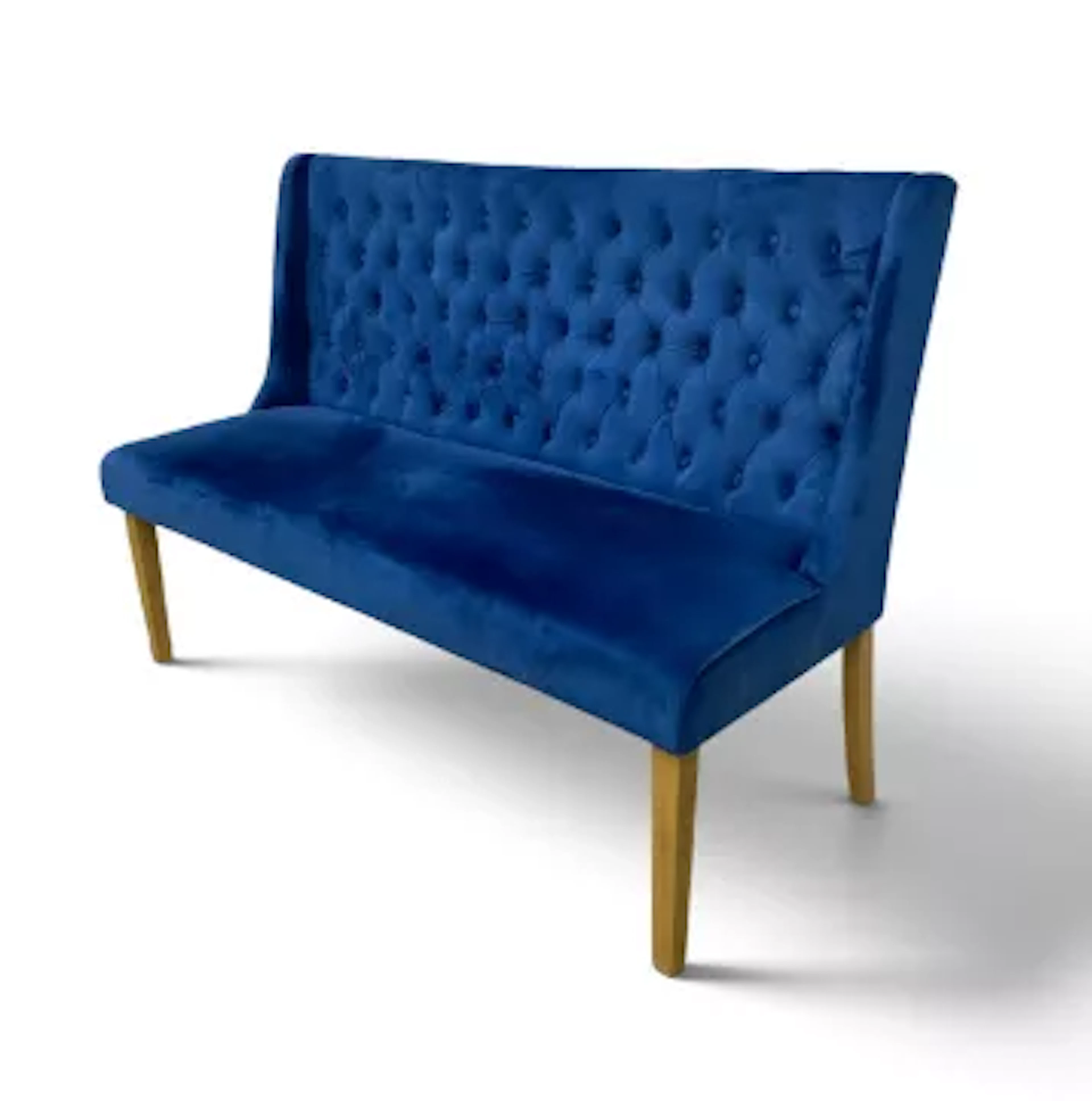 A contemporary high-back banquette sofa in deep buttoned upholstery.