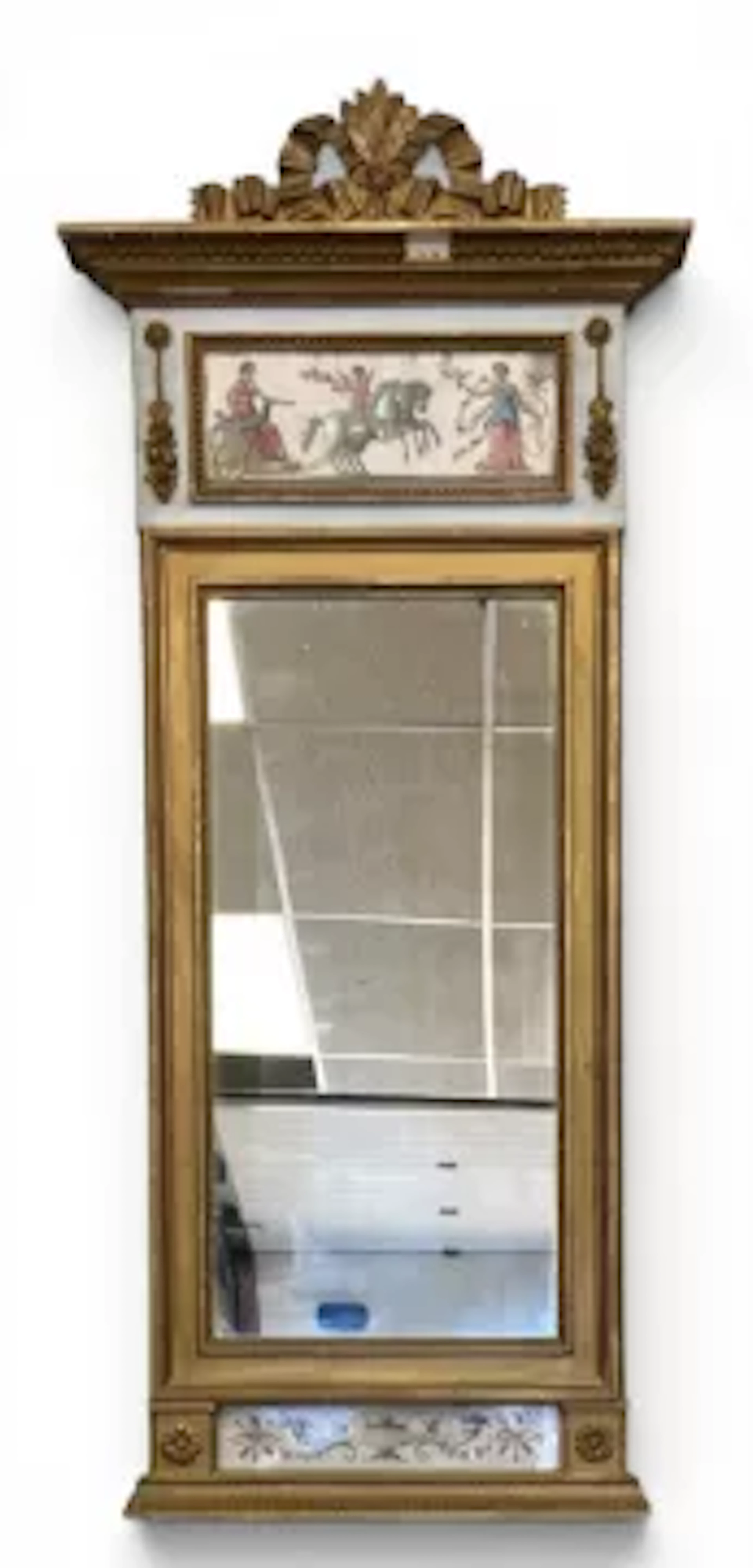 A 19th century Swedish trumeau pier mirror having a carved openwork