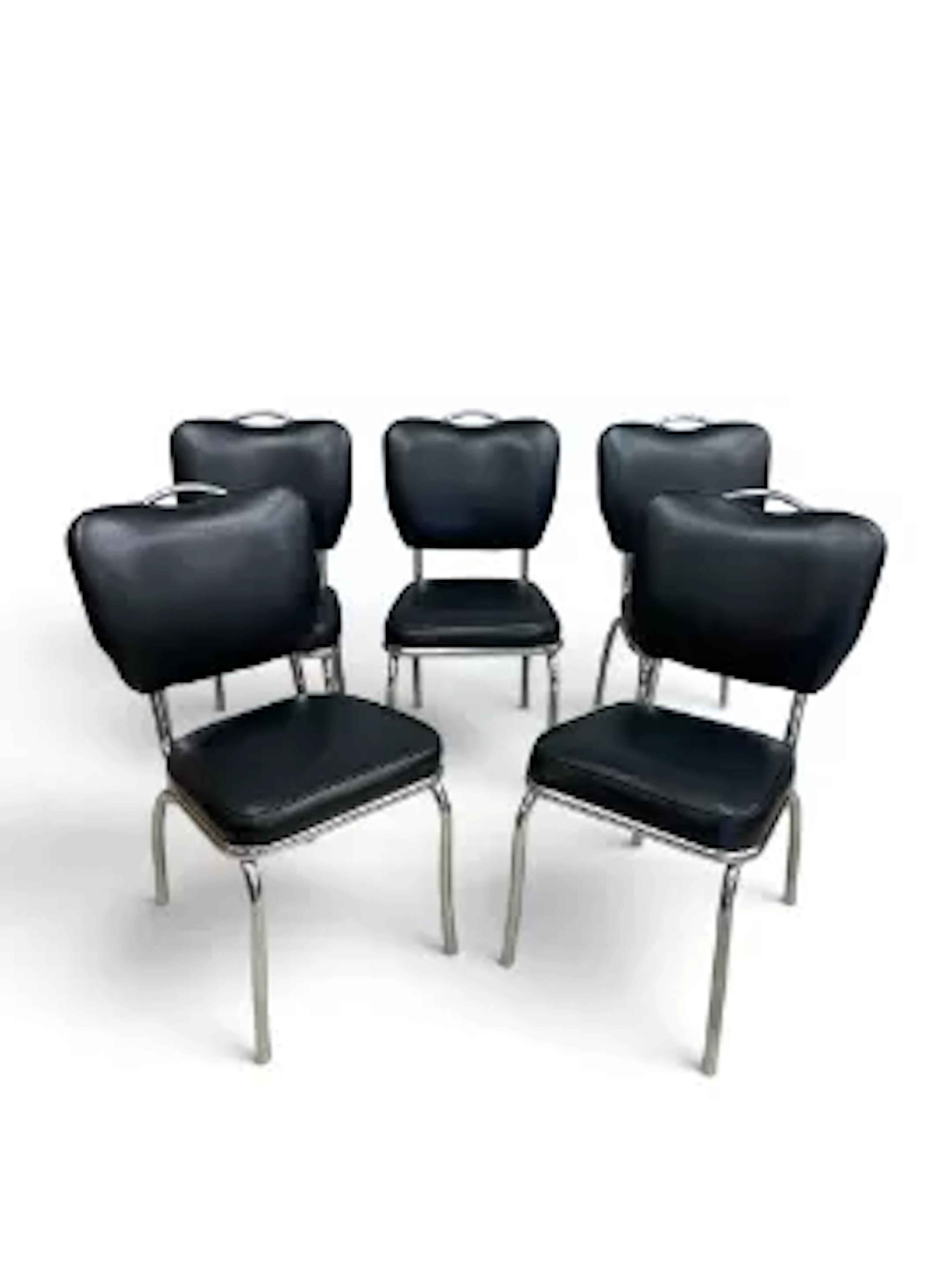 A set of five mid century American Bel-Air style diner chairs in faux