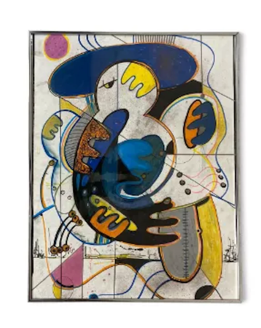 A framed and glazed acrylic on paper, abstract figural study. H.56 x W.71cm