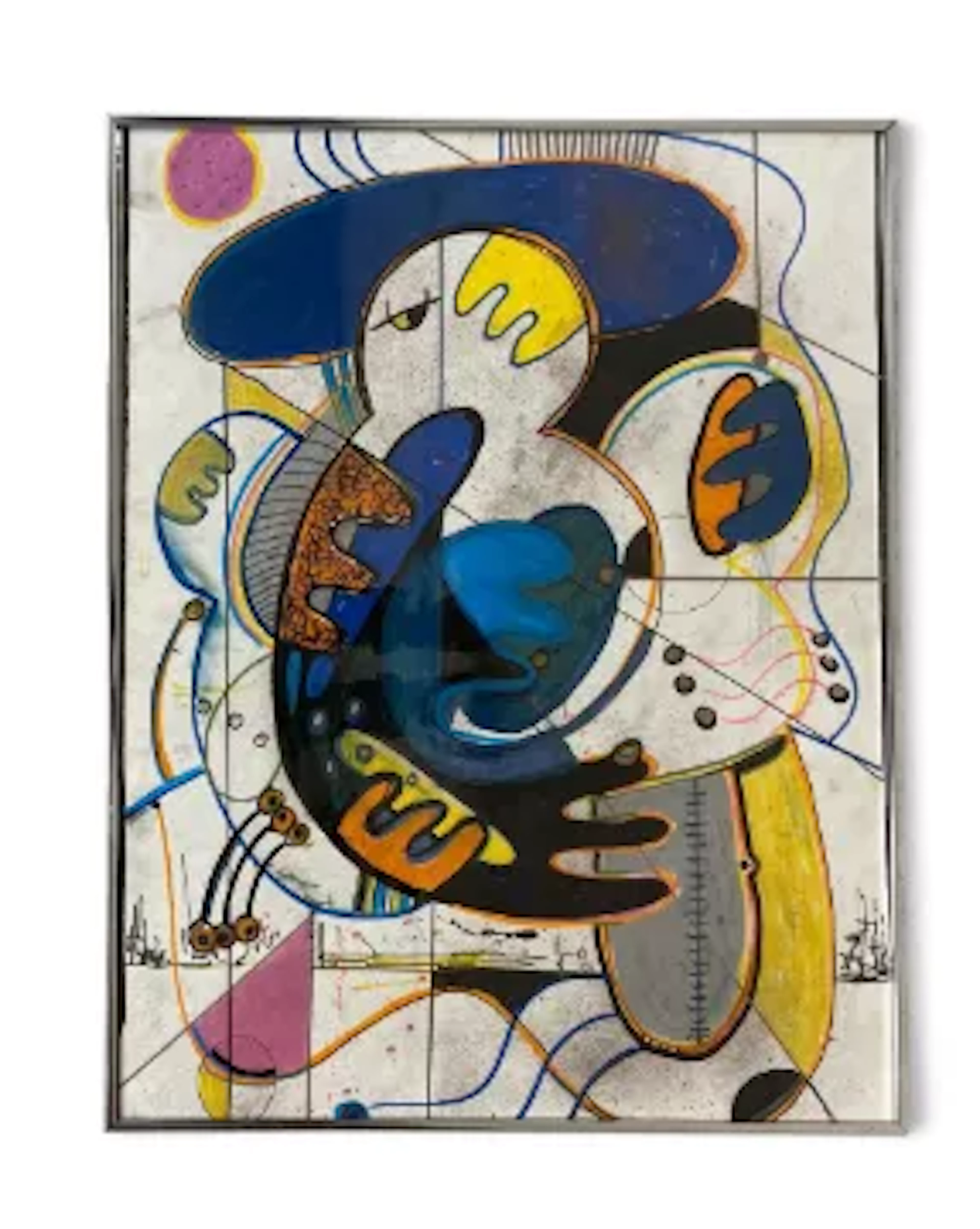 A framed and glazed acrylic on paper, abstract figural study. H.56 x W.71cm