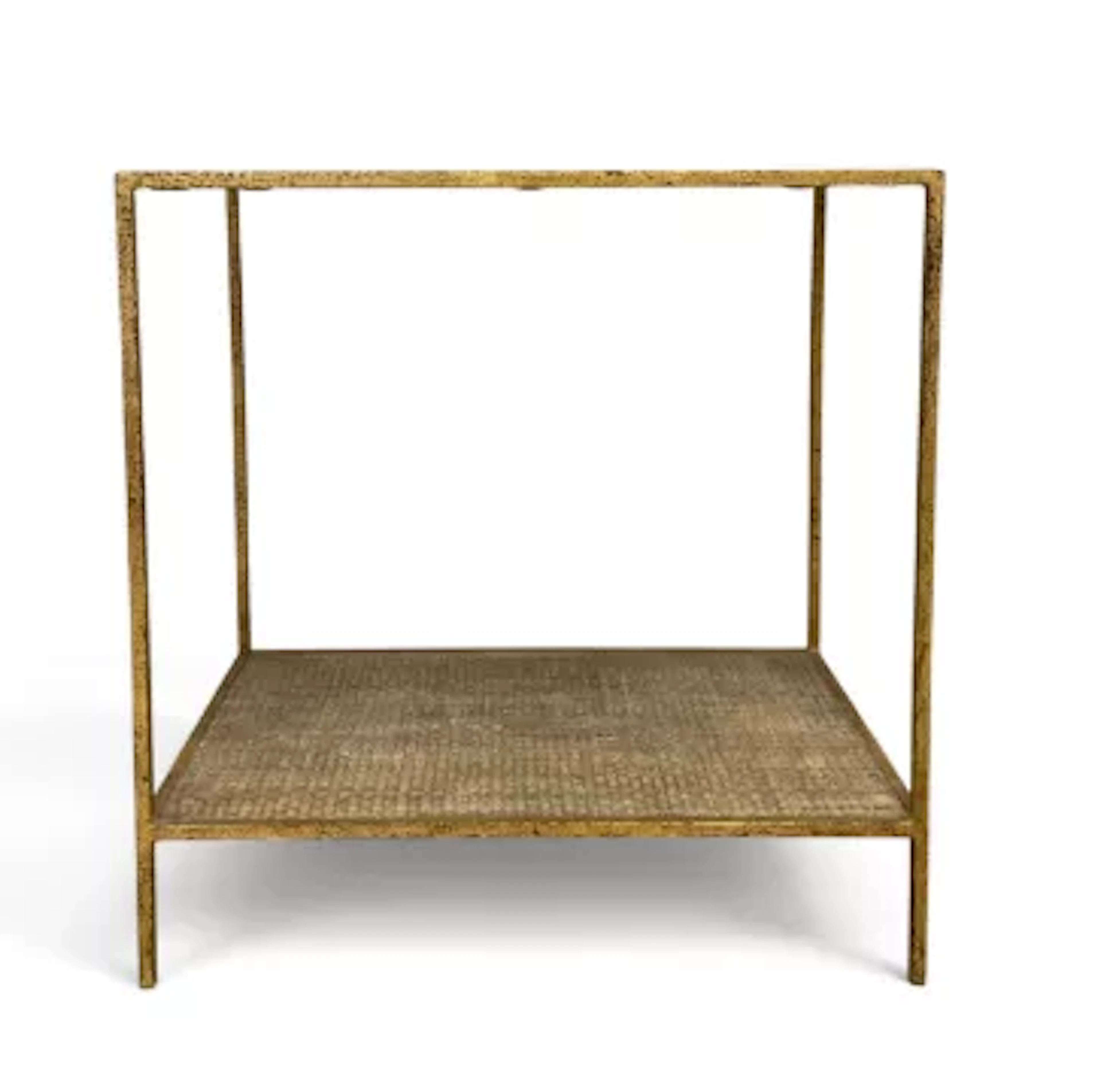 A pair of contemporary side or lamp tables, gilt metal and woven rattan