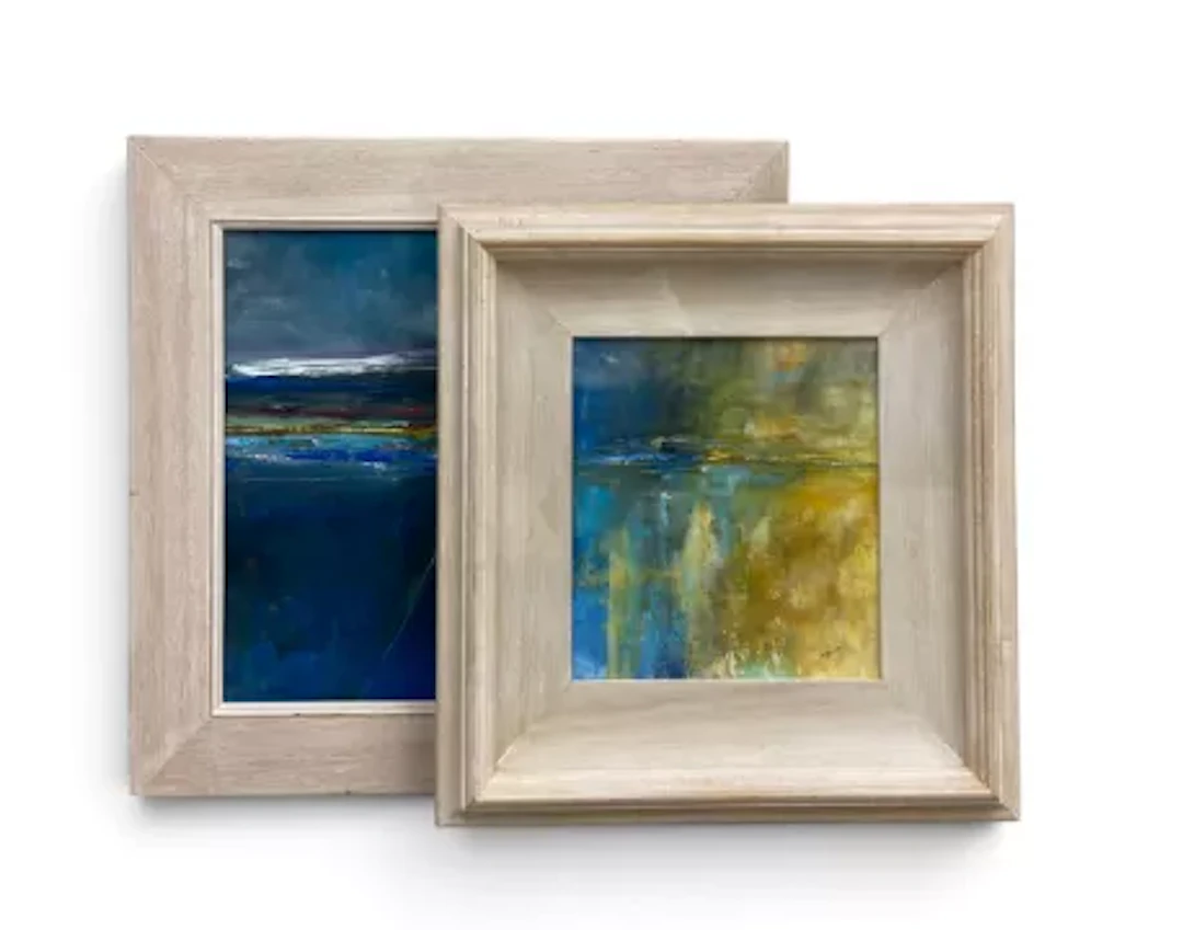 A pair of contemporary oil paintings on panel, abstract depictions