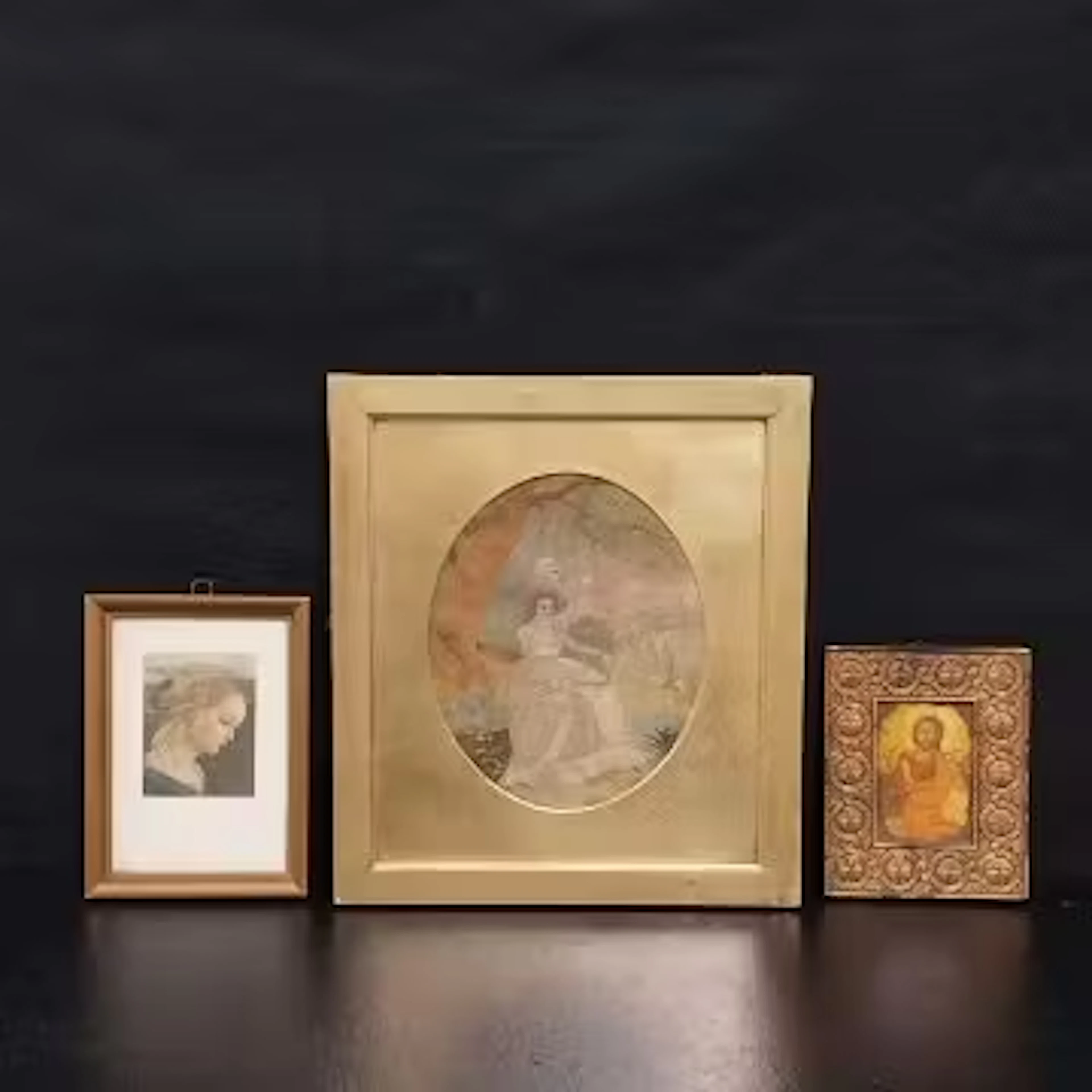 A late 18th/early 19th century silk needlework embroidery in a gilt