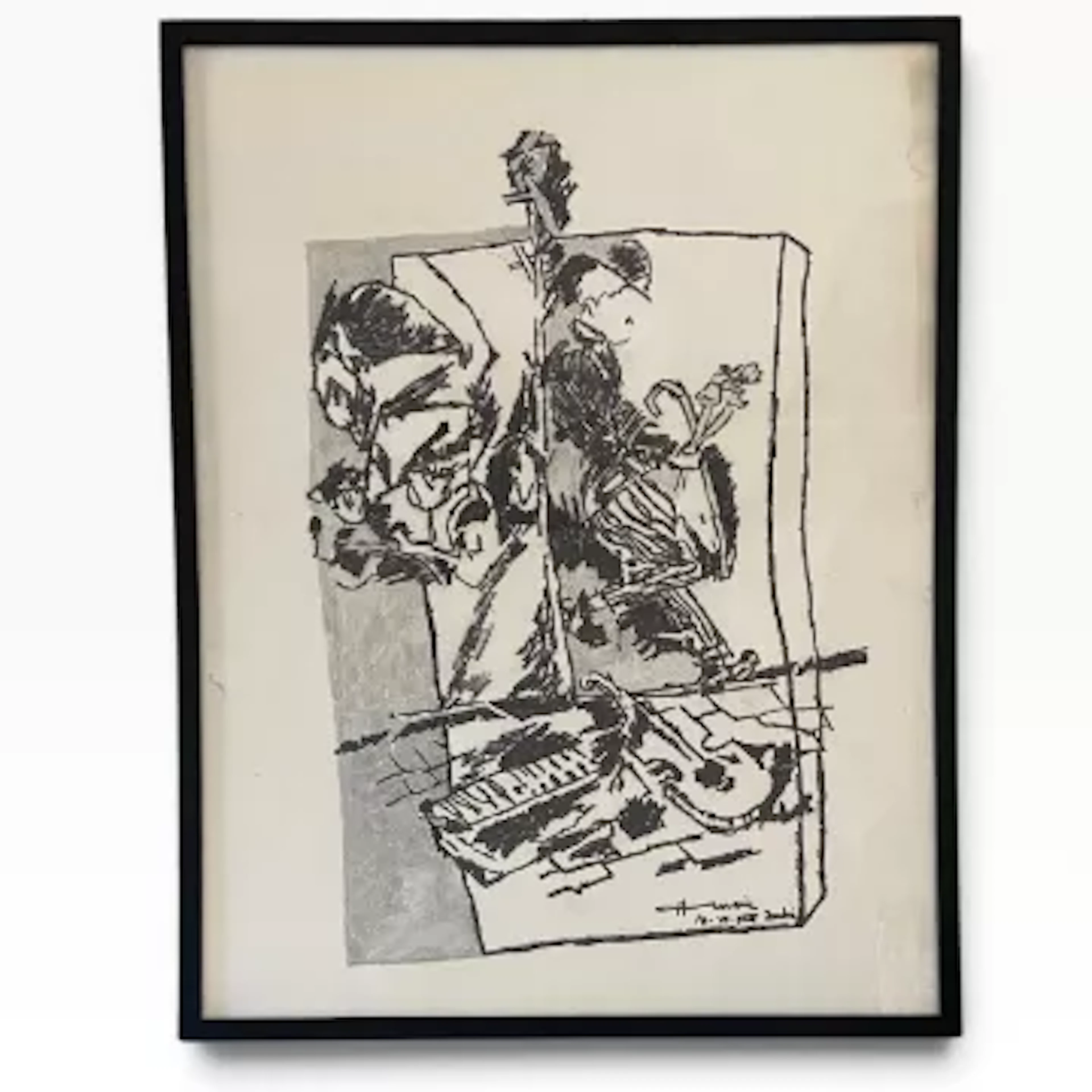 Maqbool Fida Husain (1915-2011), black ink on card, abstract figures