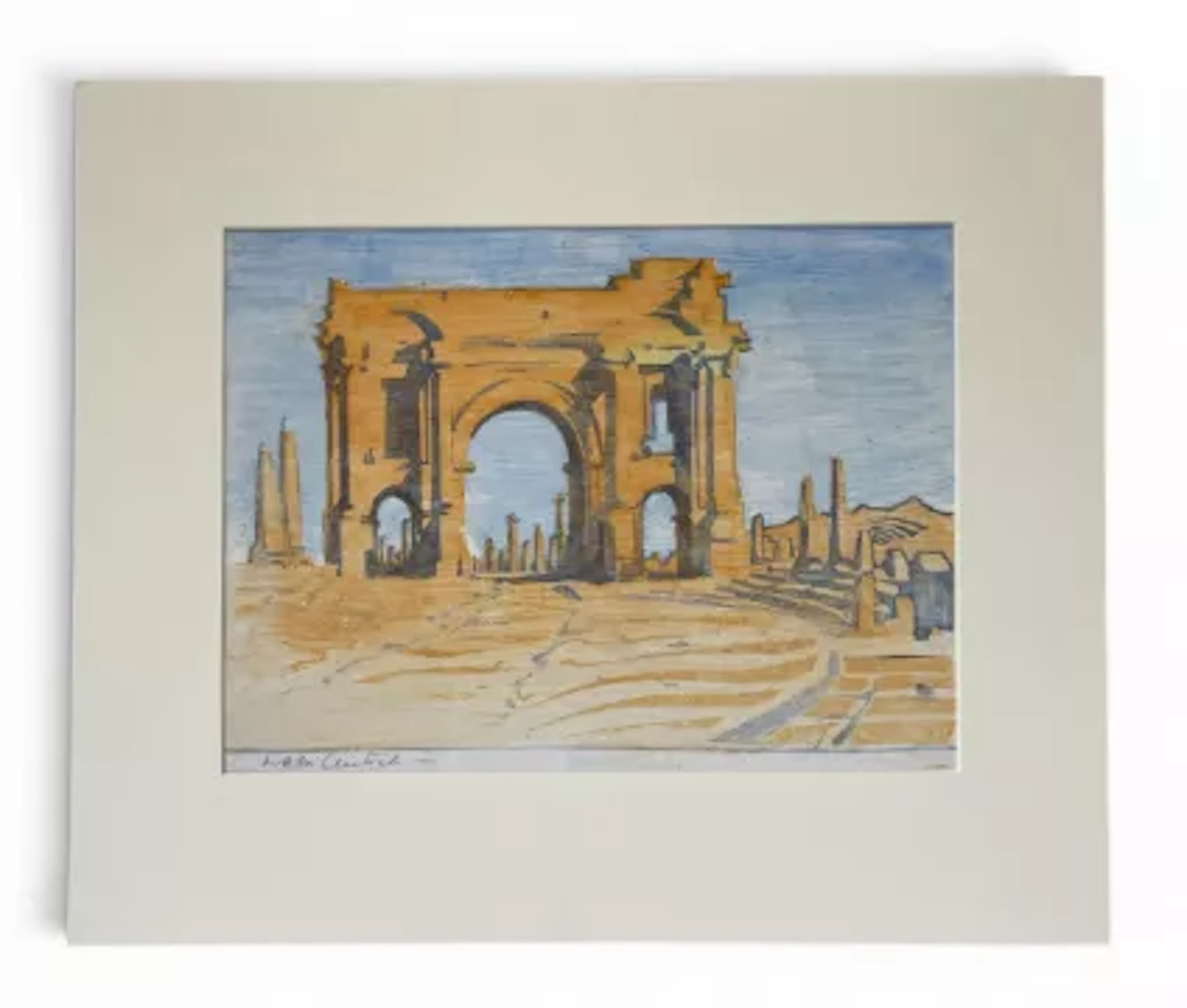 A mid to late 20th century woodcut print depicting the ancient Roman