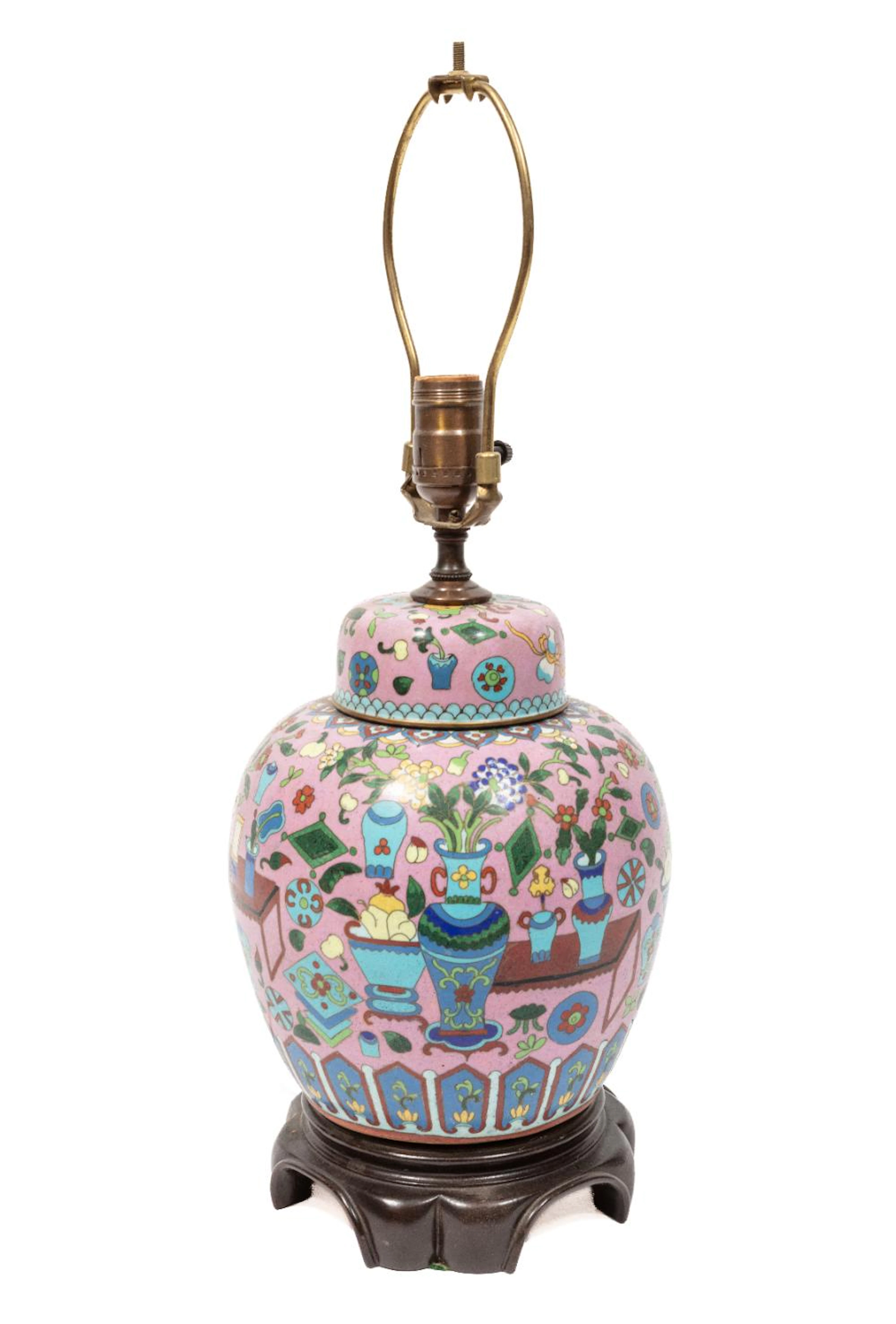 Chinese Cloisonne Enamel Covered Jar Lamp