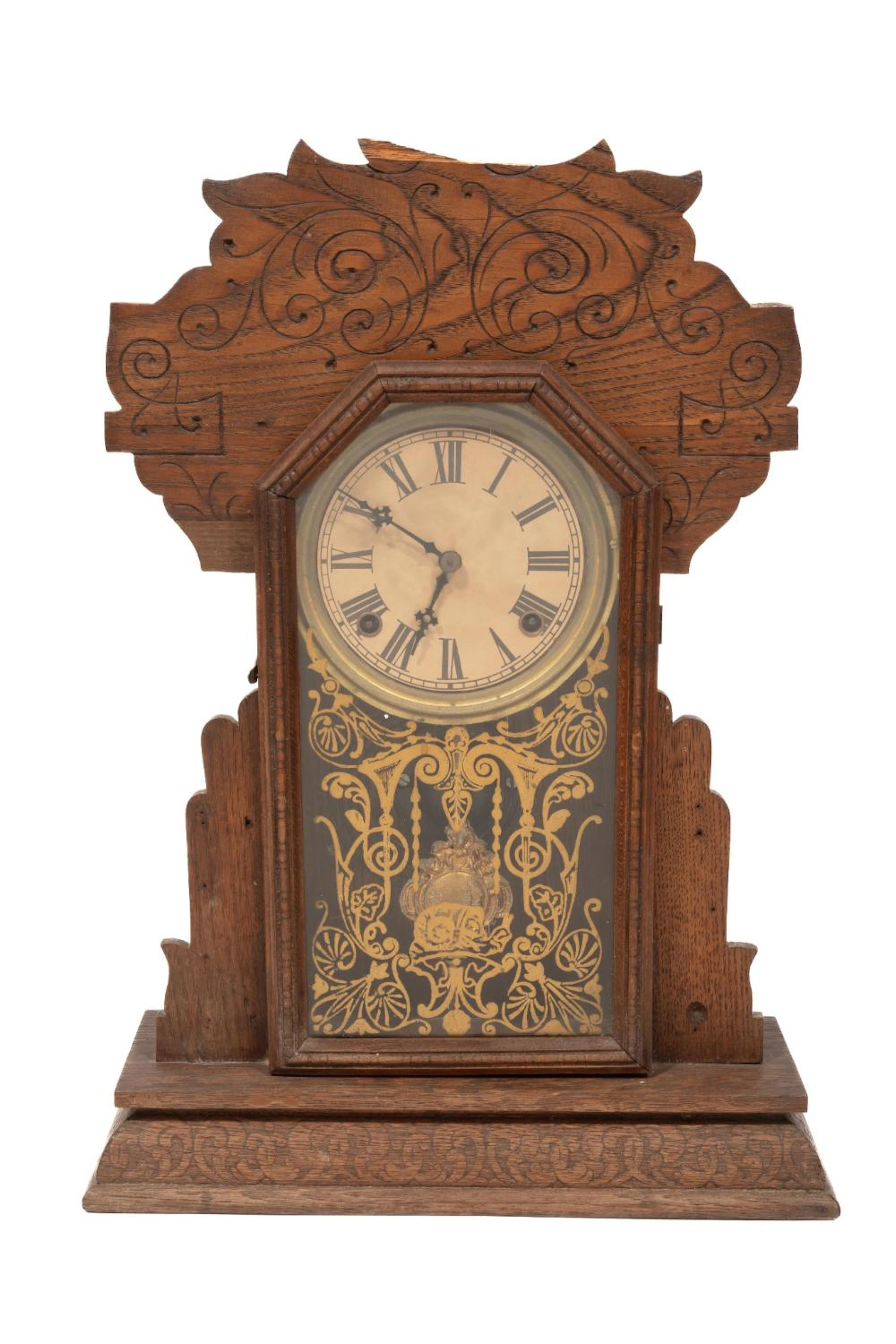Antique American Eight-Day Oak Mantel Clock